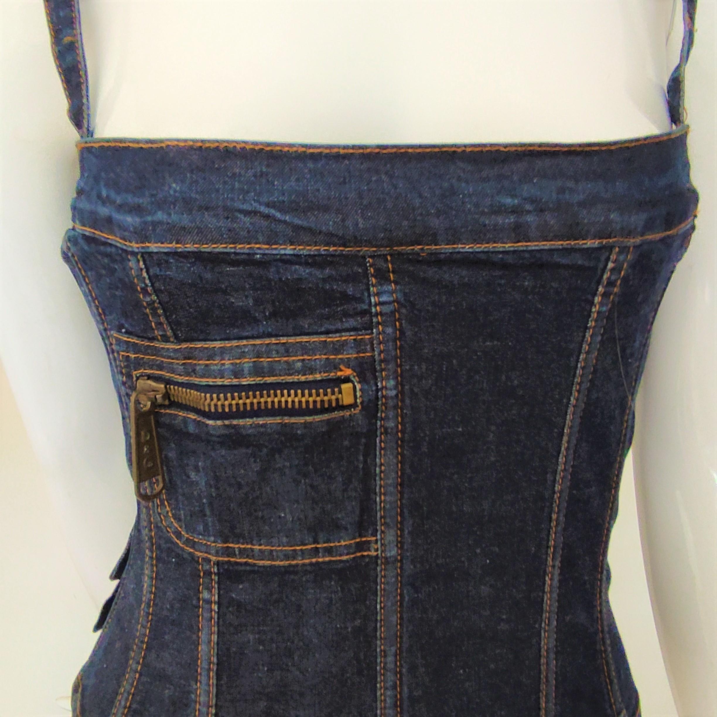 D&G Dolce and Gabbana Denim Bustier Military Vintage Small Cargo Top Corset For Sale 3