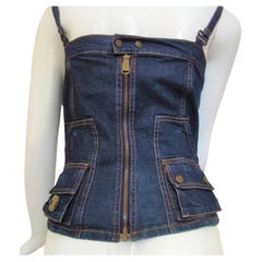 D&G Dolce and Gabbana Denim Bustier Military Vintage Small Cargo Top Corset