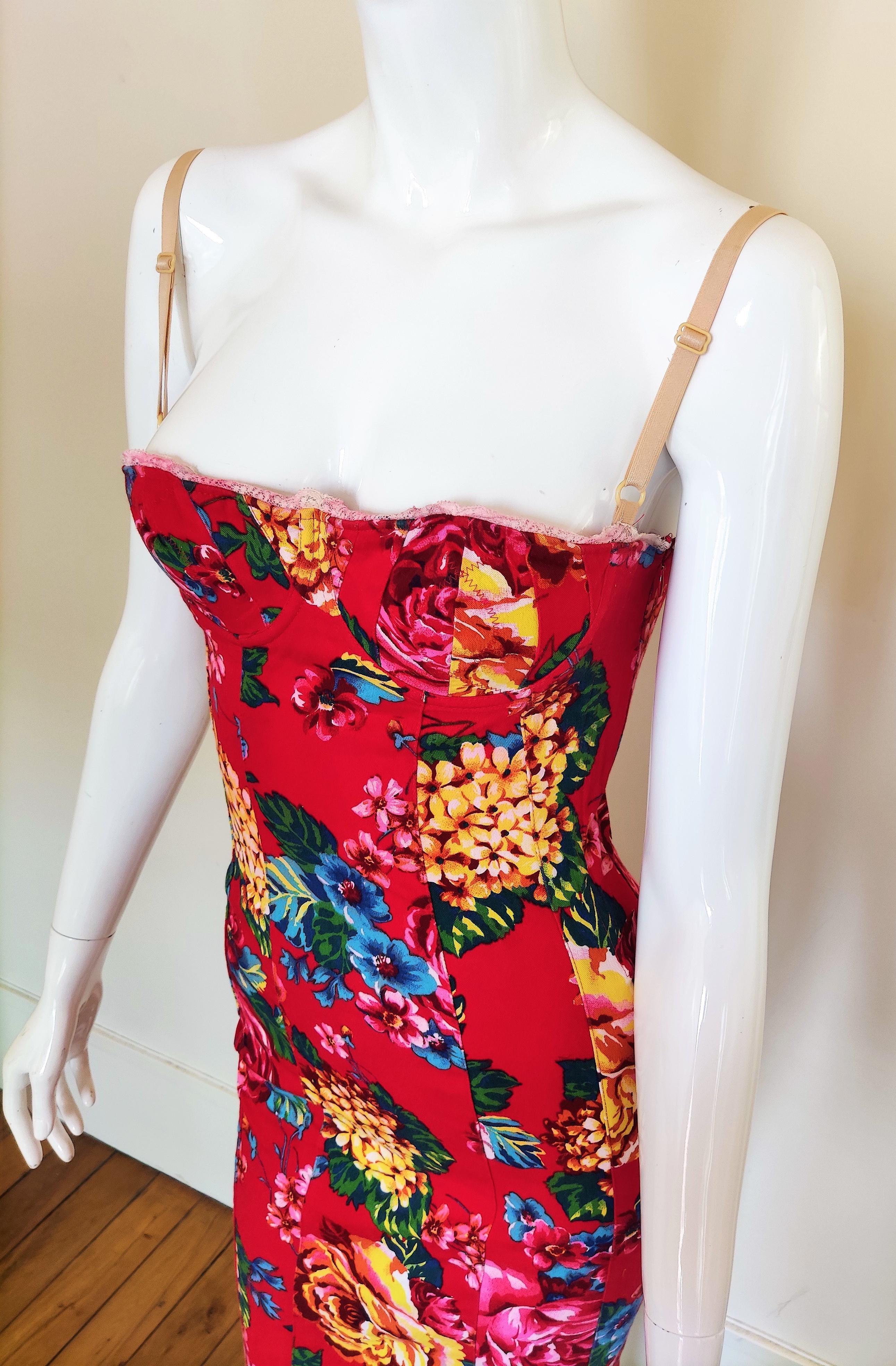 D&G by DOLCE & GABBANA Floral Corset Lace Up Bustier Cocktail Top Corsetto Dress In condizioni ottime in vendita a PARIS, FR
