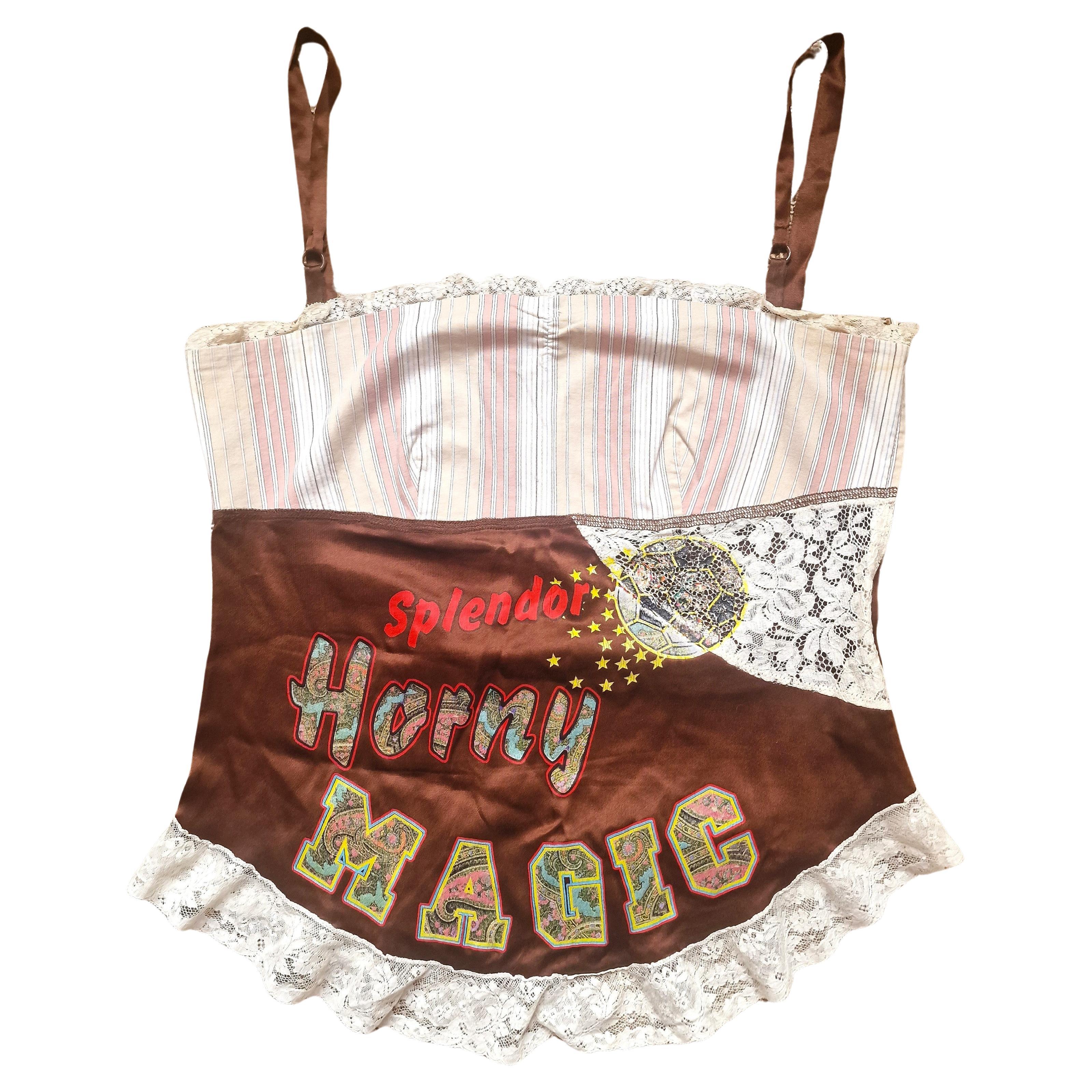 D&G Dolce and Gabbana Horny Magic Satin Vintage Large Text Top Corset Bustier For Sale