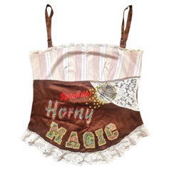 D&G Dolce and Gabbana Horny Magic Satin Vintage Large Text Top Corset Bustier
