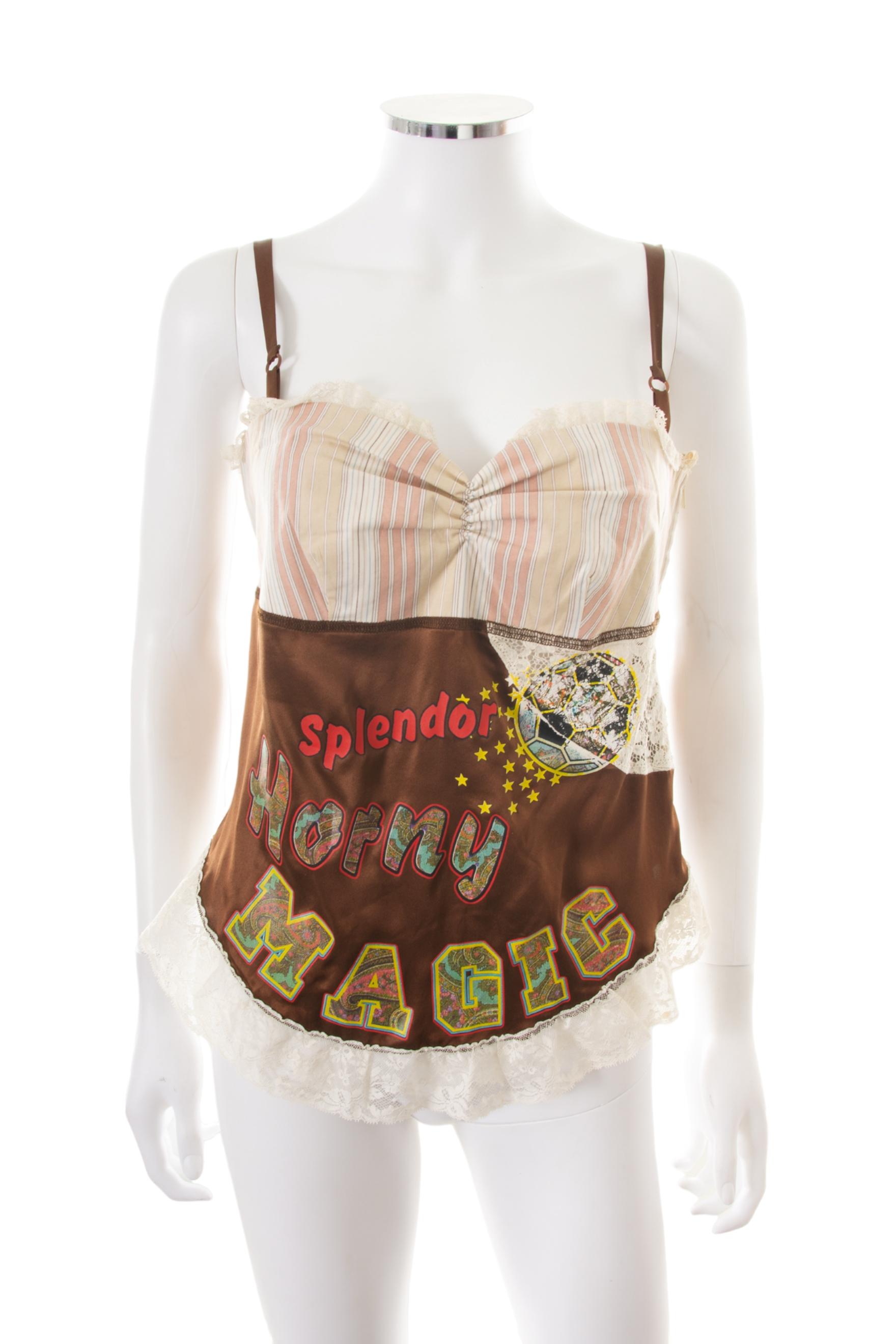 D&G Dolce and Gabbana Horny Magic Satin Vintage Medium Text Top