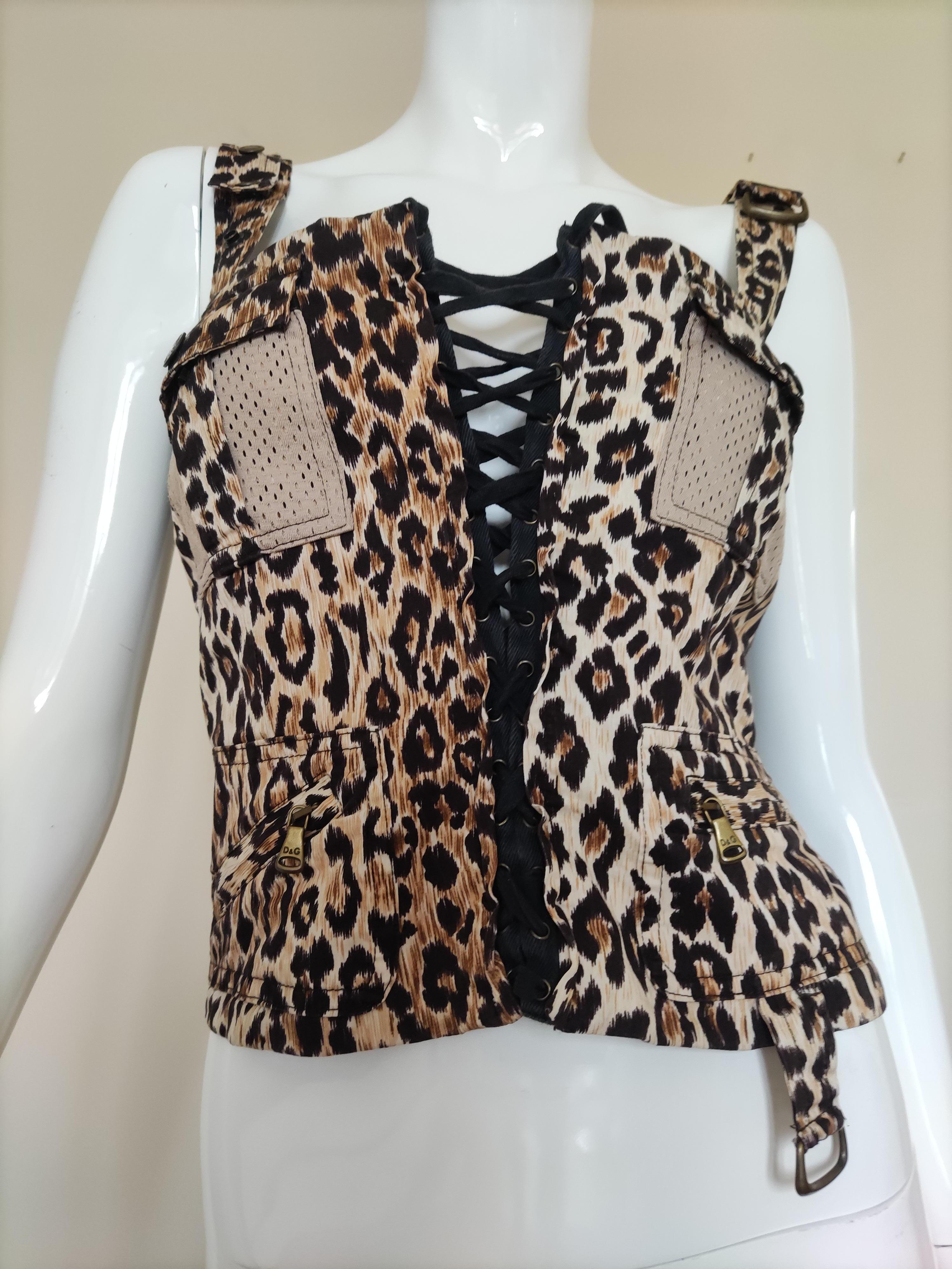 Women's D&G Dolce and Gabbana Leopard Animal Tiger Bustier Vintage Cargo Top Corset For Sale