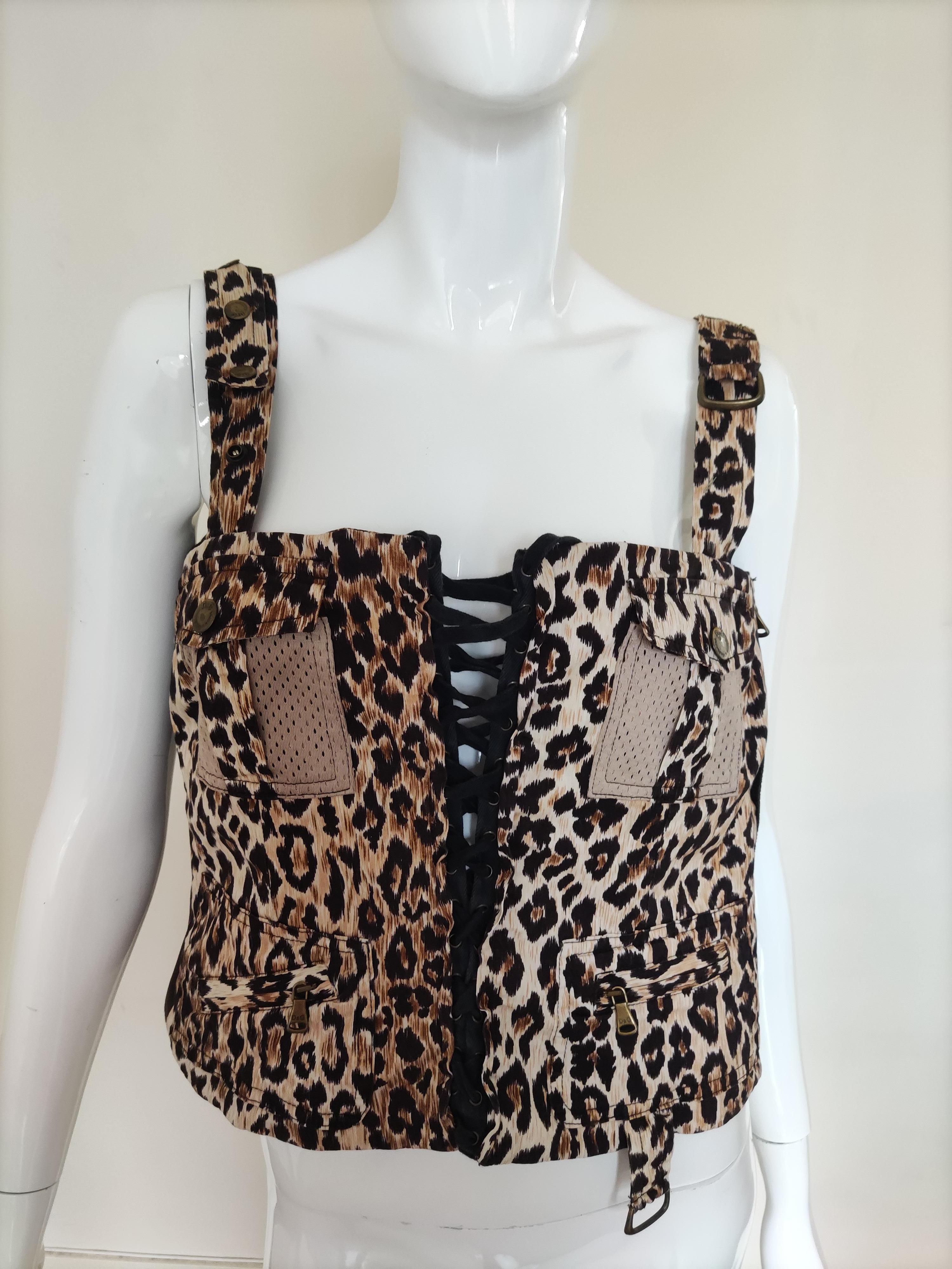 D&G Dolce and Gabbana Leopard Animal Tiger Bustier Vintage Cargo Top Corset For Sale 3