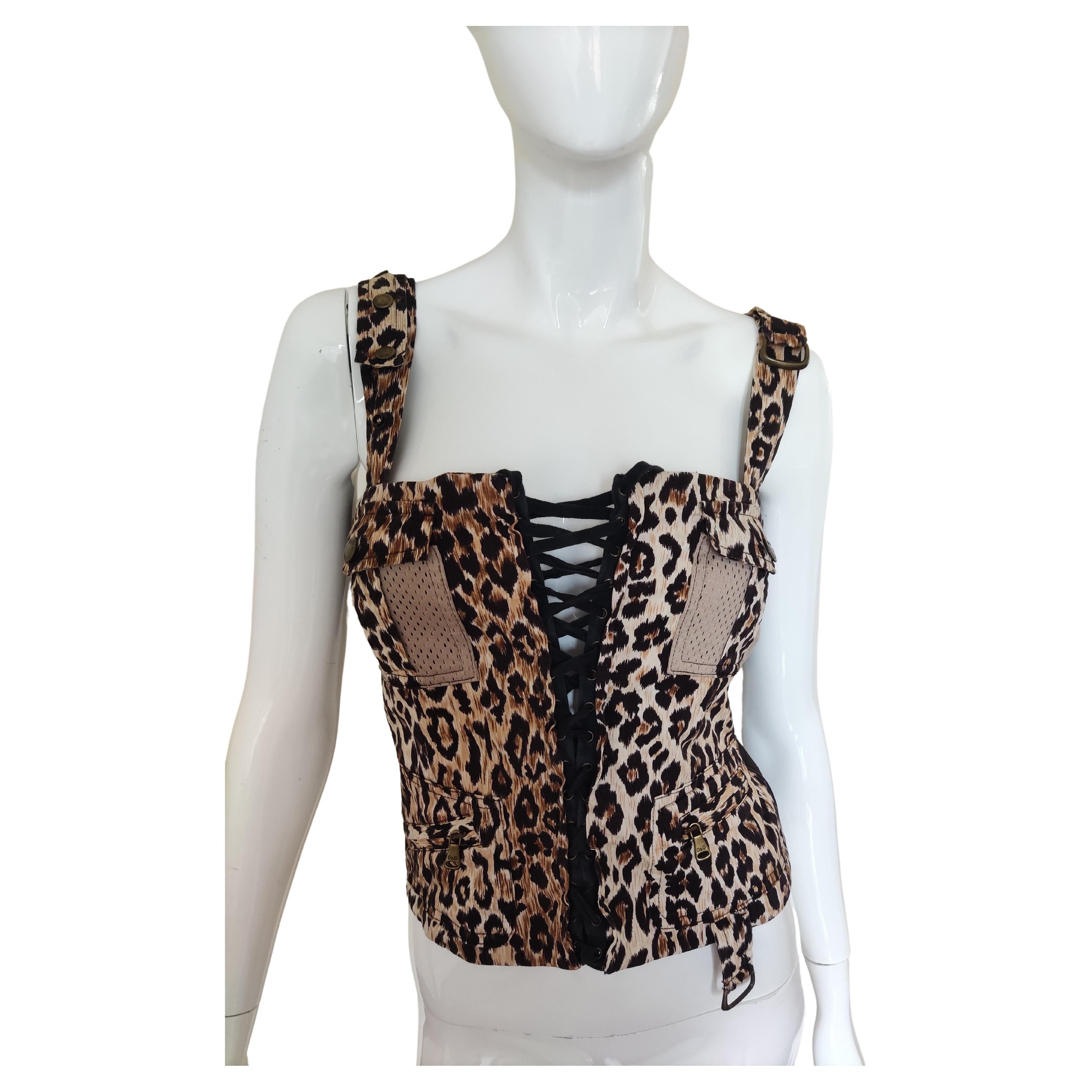 D&G Dolce and Gabbana Leopard Animal Tiger Bustier Vintage Cargo Top Corset