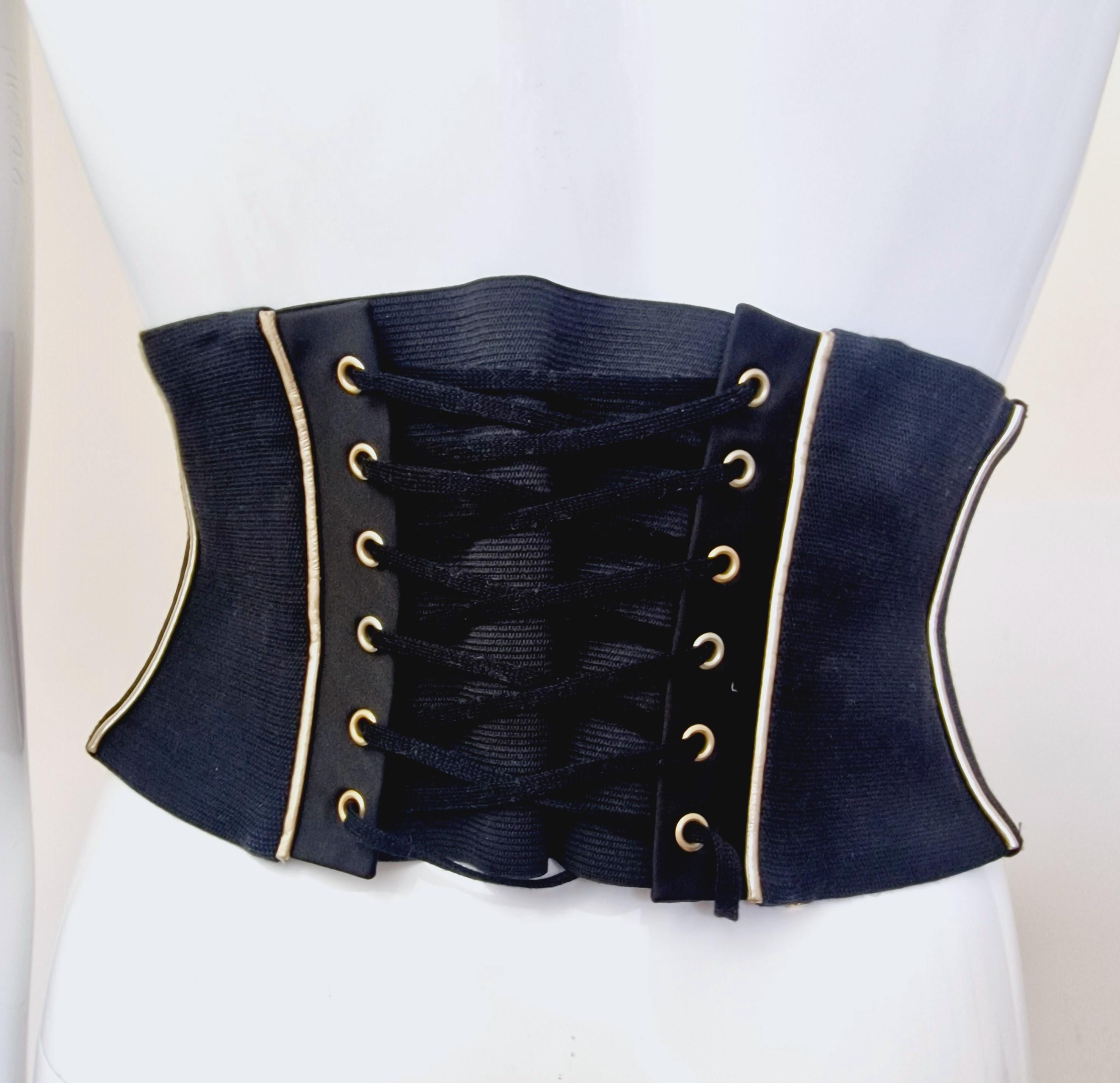 Women's D&G Dolce and Gabbana Metal Leather Gold Bondage Black Bustier Top Corset Belt For Sale