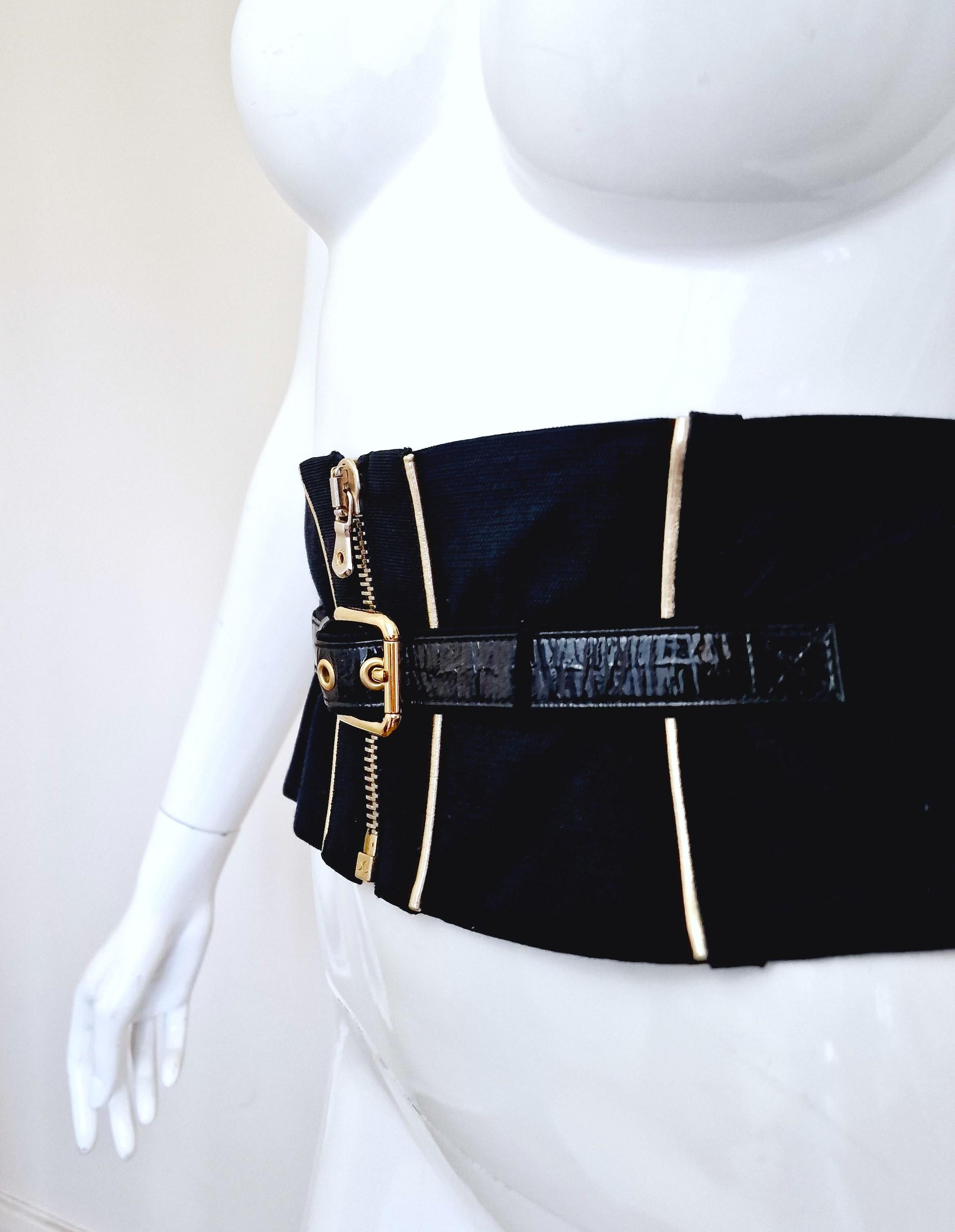 D&G Dolce and Gabbana Metal Leather Gold Bondage Black Bustier Top Corset Belt For Sale 4