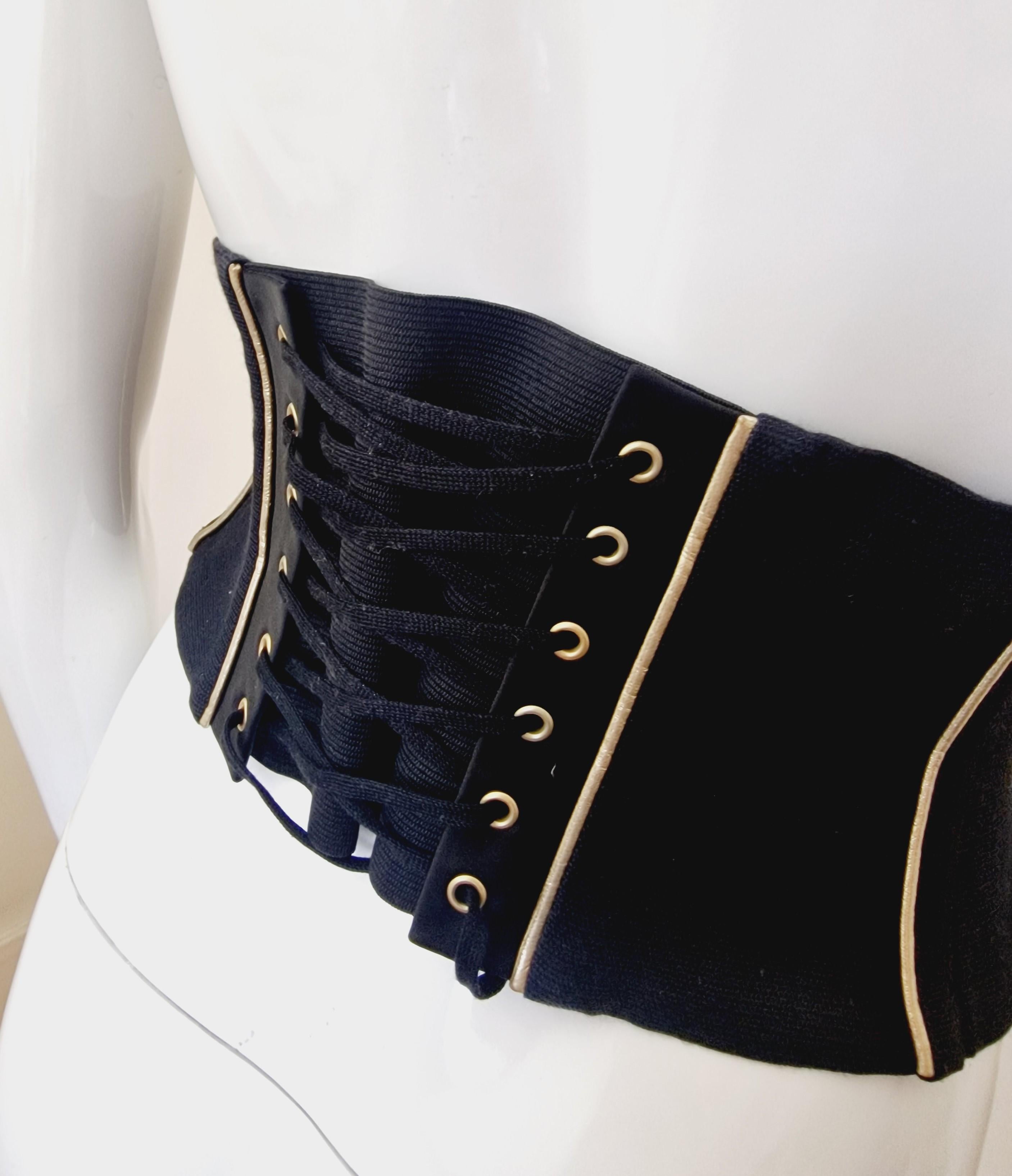 D&G Dolce and Gabbana Metal Leather Gold Bondage Black Bustier Top Corset Belt For Sale 5