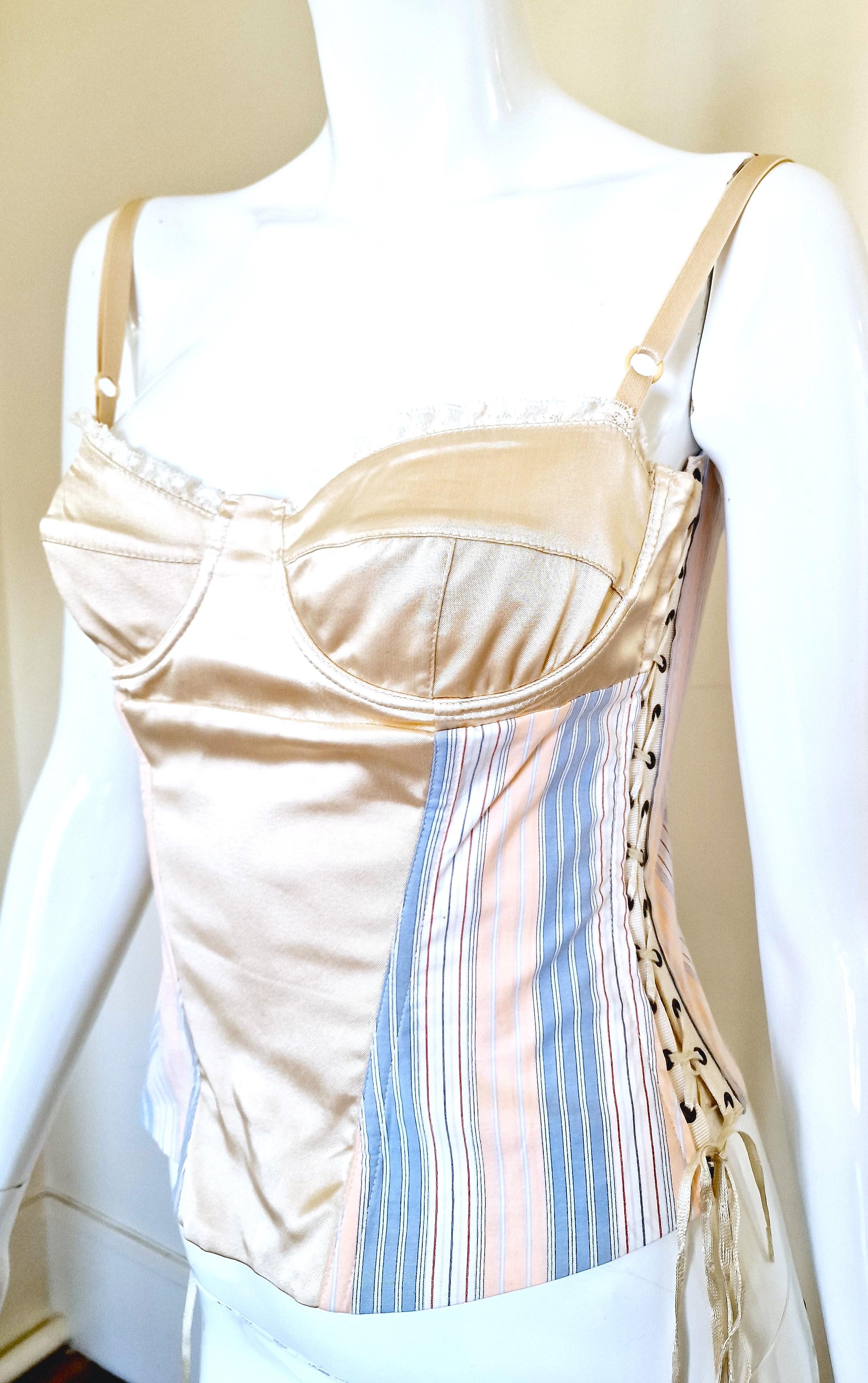 D&G Dolce and Gabbana Striped Bustier Lace Up Vintage Medium Rose Top Corset For Sale 2