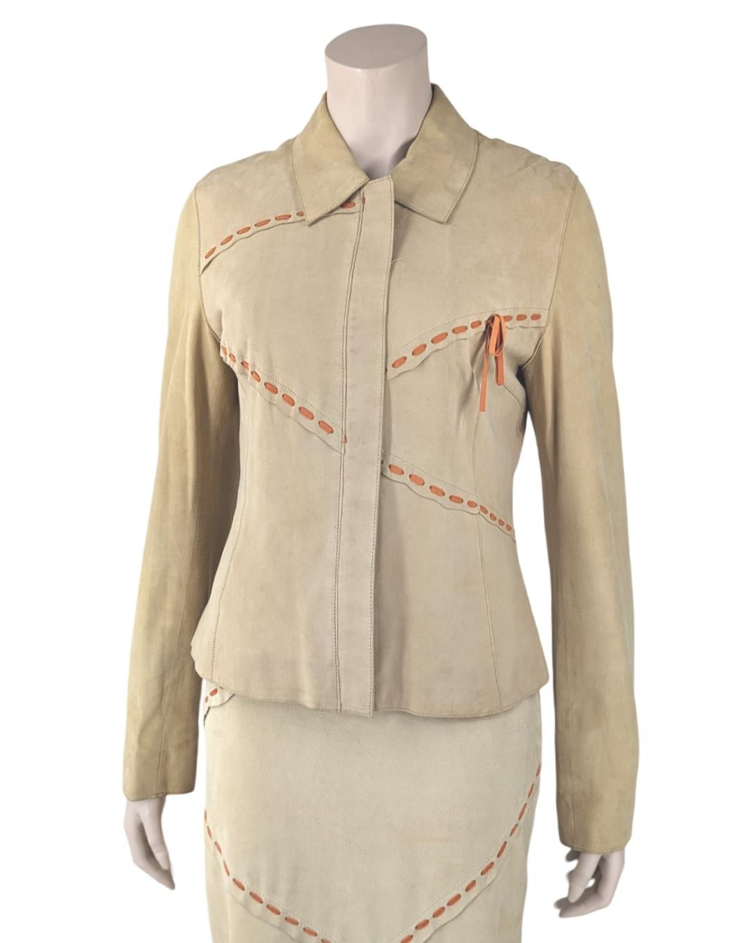 D&G Dolce and Gabbana Suede Leather Brown Set Dress and Jacket 2000s For Sale 5