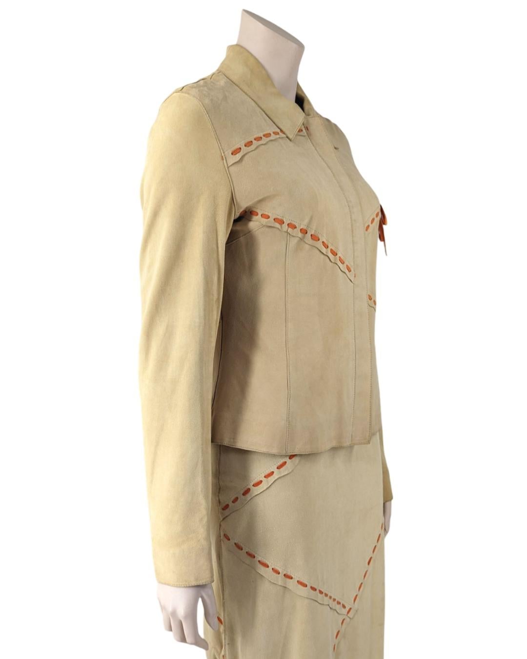 D&G Dolce and Gabbana Suede Leather Brown Set Dress and Jacket 2000s For Sale 6