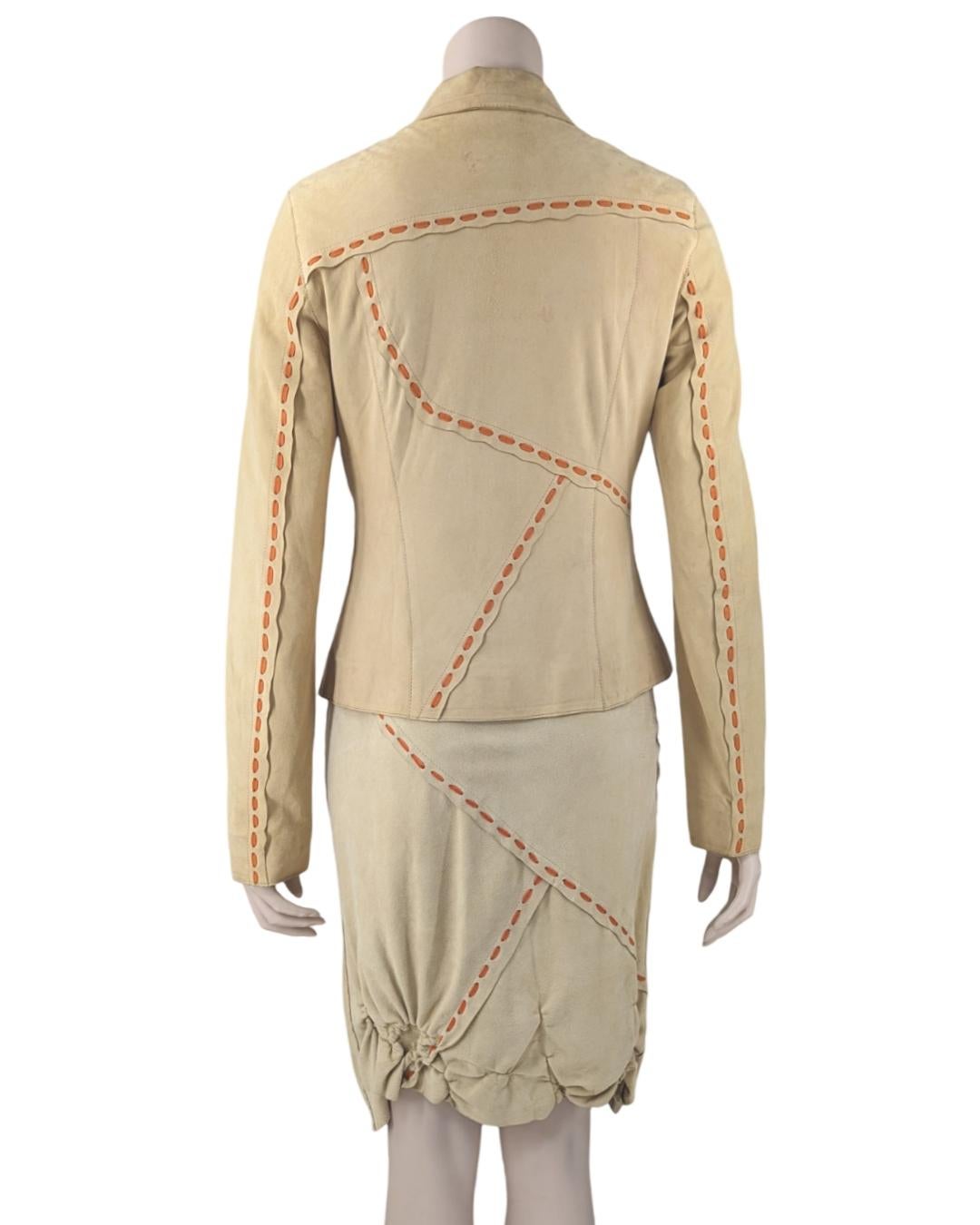 D&G Dolce and Gabbana Suede Leather Brown Set Dress and Jacket 2000s For Sale 7