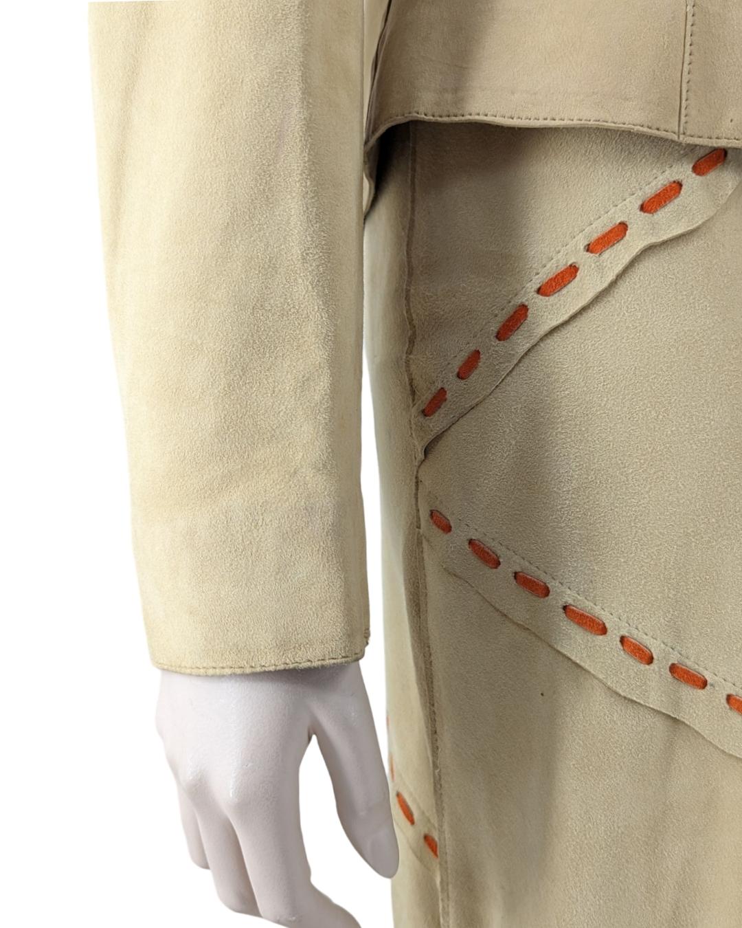 D&G Dolce and Gabbana Suede Leather Brown Set Dress and Jacket 2000s For Sale 10