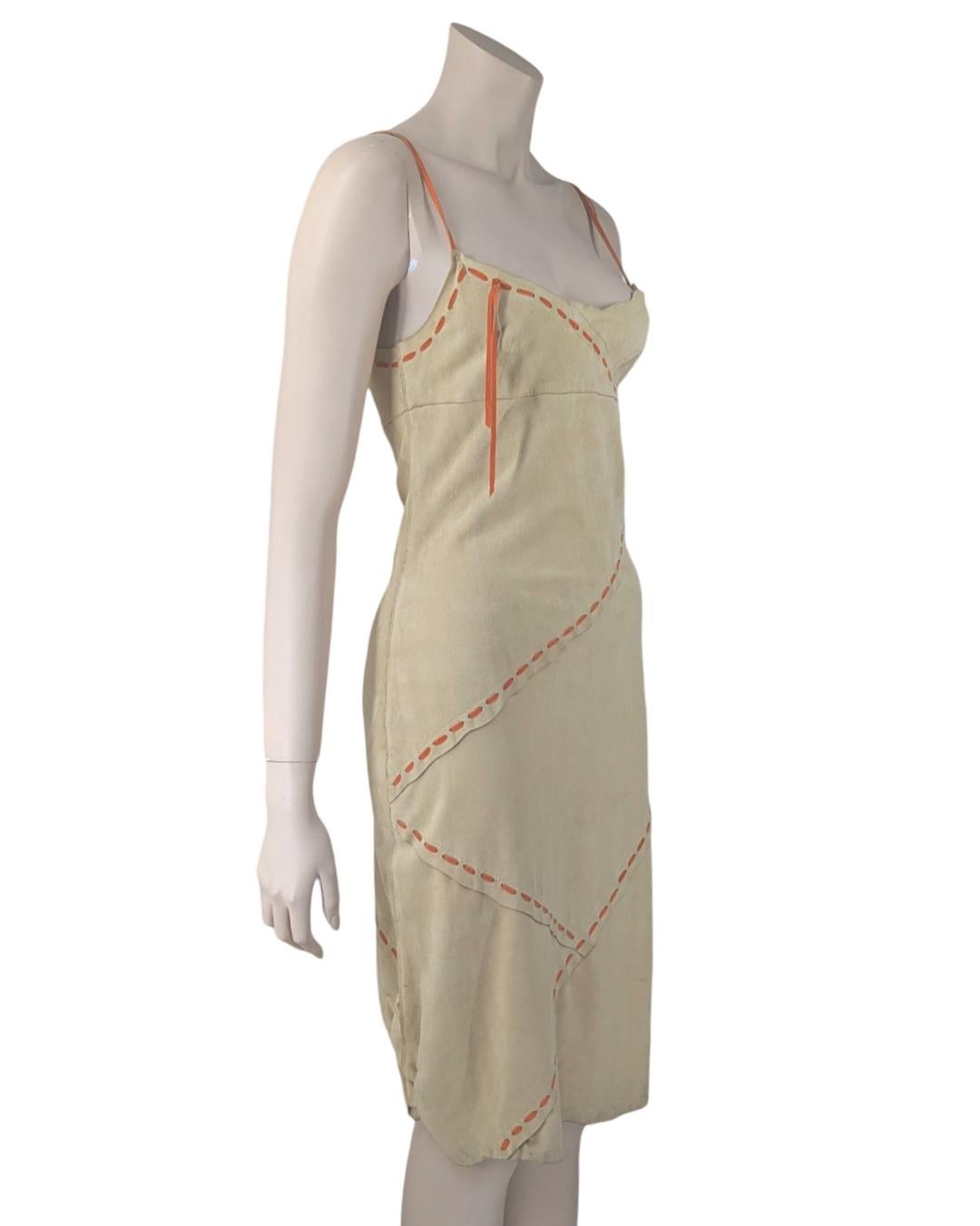 Beige D&G Dolce and Gabbana Suede Leather Brown Set Dress and Jacket 2000s For Sale