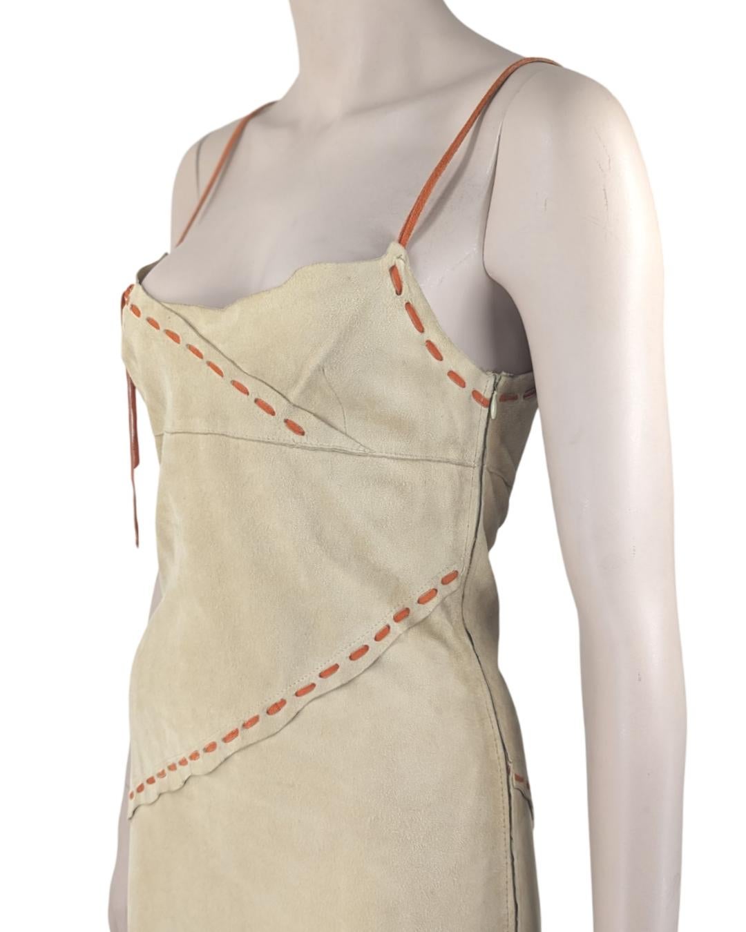 D&G Dolce and Gabbana Suede Leather Brown Set Dress and Jacket 2000s For Sale 3