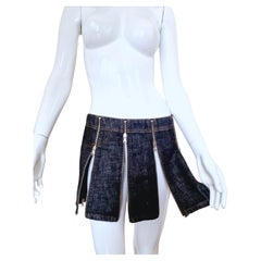 D&G Dolce and Gabbana Zip Zipper Panel Metal Denim Bustier Vintage Mini Skirt