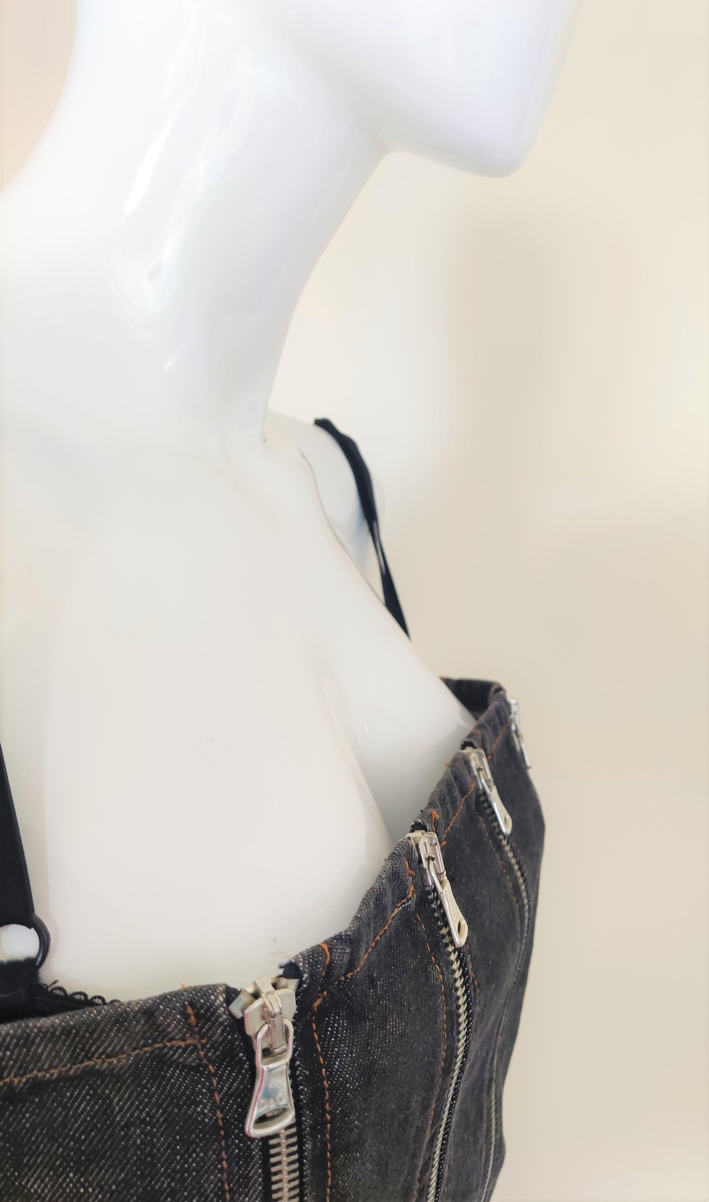 D&G Dolce and Gabbana Zip Zipper Panel Metal Denim Bustier Vintage Top Corset For Sale 4