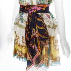 D&G DOLCE GABBANA 100% silk mixed archive print tiered belted dress IT36