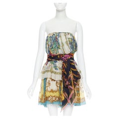 D&G DOLCE GABBANA 100% silk mixed archive  print tiered belted dress IT36