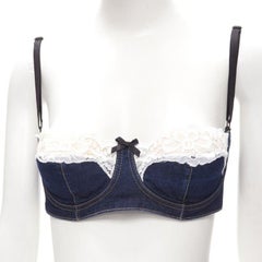 D&G DOLCE GABBANA 2001 Vintage white lace trim denim padded bra S
