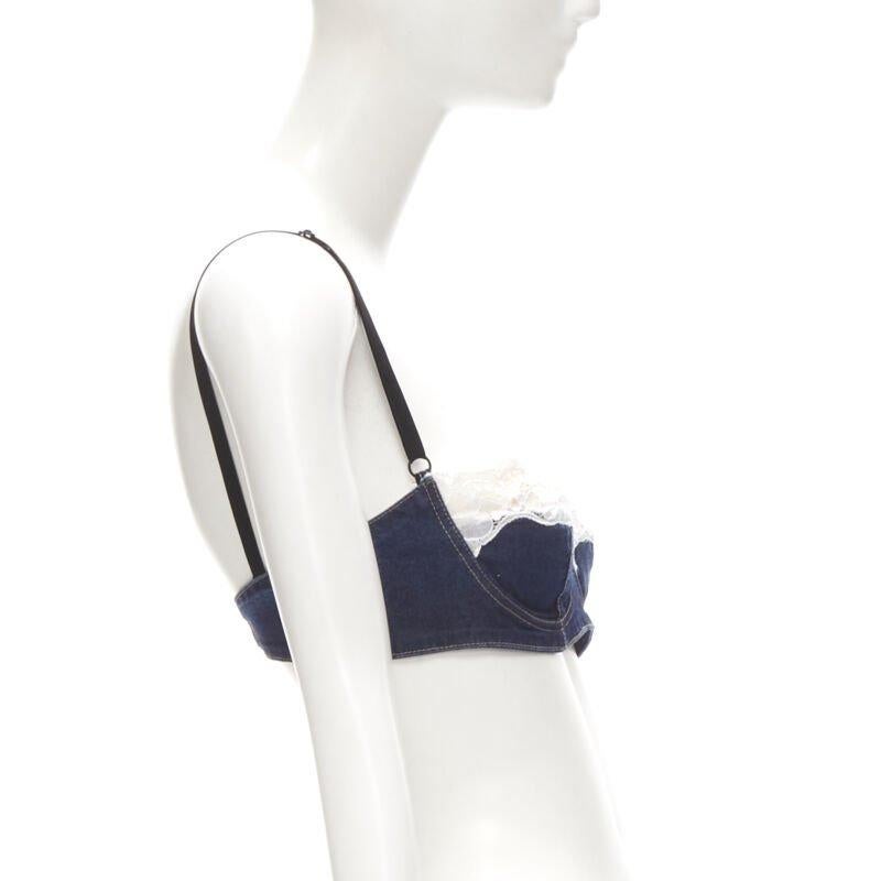 D&G DOLCE GABBANA 2001 Vintage white lace trim denim padded bra S In Good Condition In Hong Kong, NT