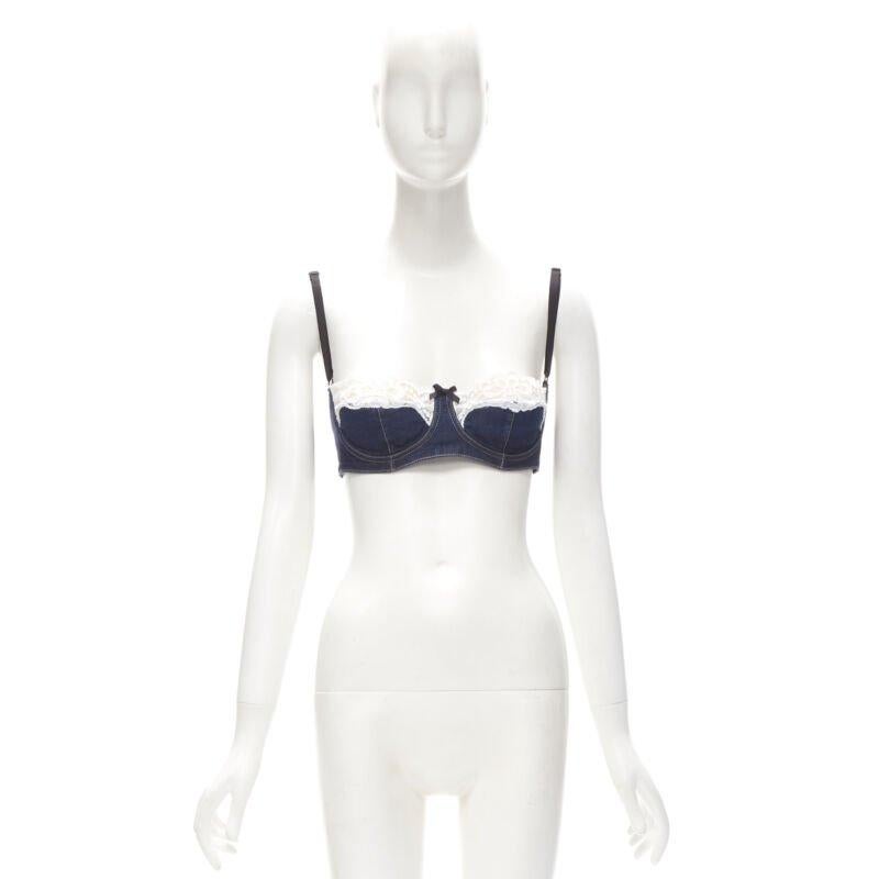 D&G DOLCE GABBANA 2001 Vintage white lace trim denim padded bra S 4