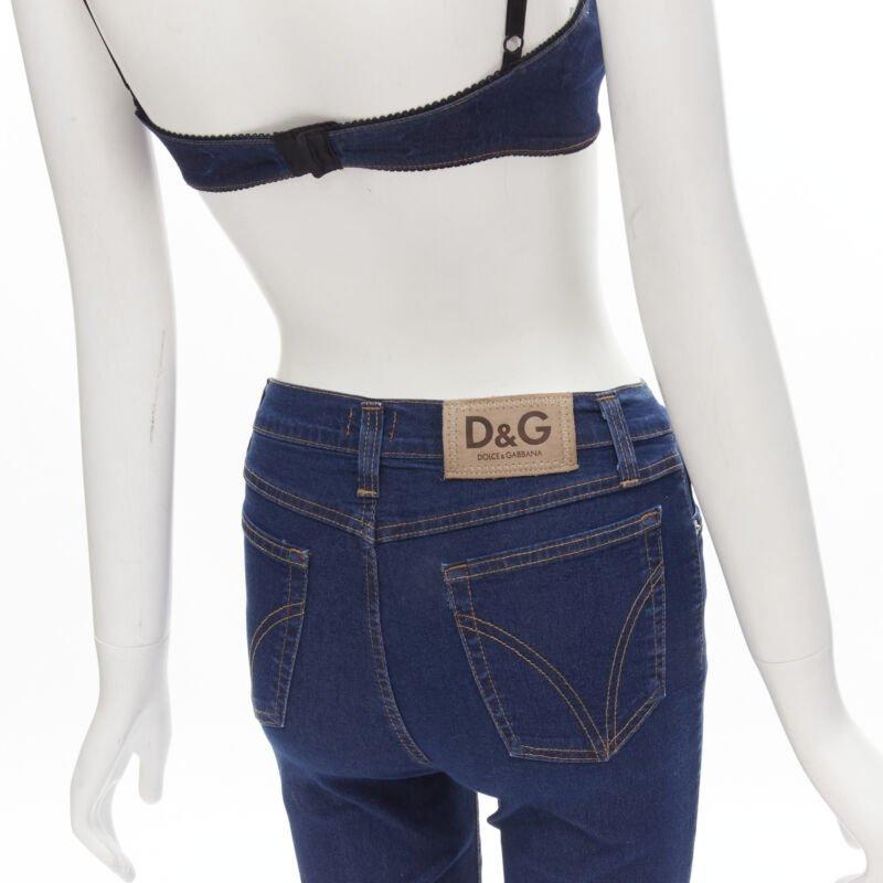 D&G DOLCE GABBANA 2001 Y2K blue denim overstitch bralette knee jeans S 26