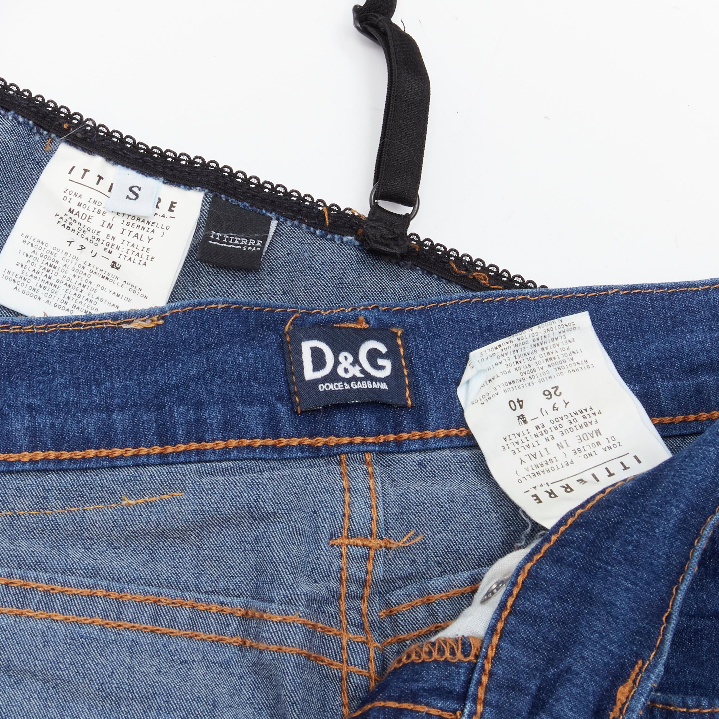 D&G DOLCE GABBANA 2001 Y2K blaue Jeans aus Denim mit Overstitch in Knieausschnitt S 26
