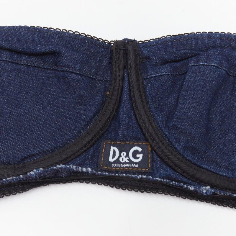 D&G DOLCE GABBANA 2001 Y2K blue denim overstitch bralette knee jeans S 26