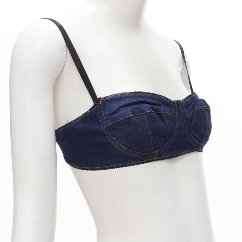 D&G DOLCE GABBANA 2001 Y2K blue denim overstitch bralette knee jeans S 26