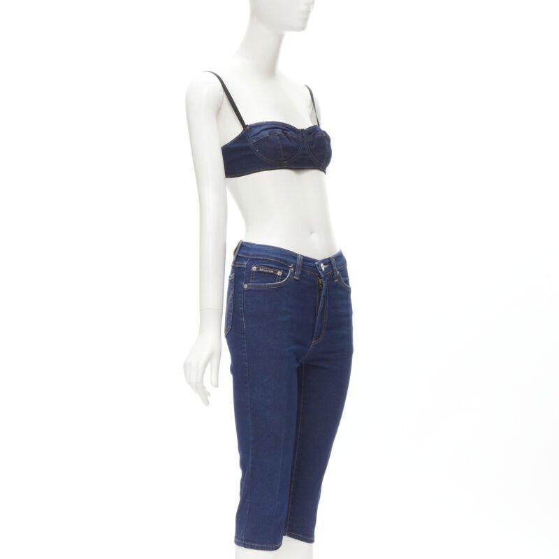 Gray D&G DOLCE GABBANA 2001 Y2K blue denim overstitch bralette knee jeans S 26