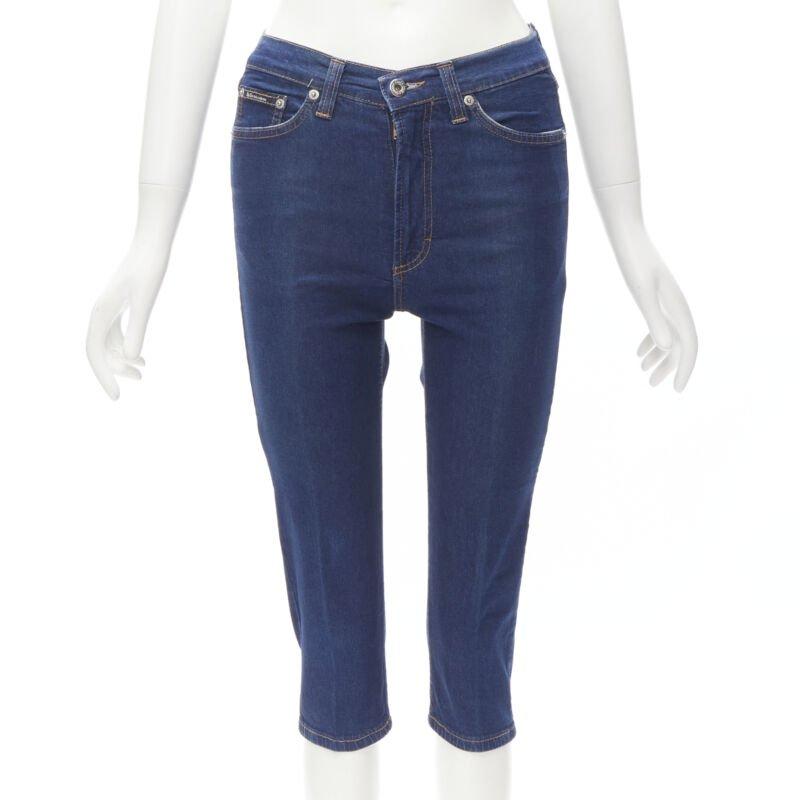 D&G DOLCE GABBANA 2001 Y2K blue denim overstitch bralette knee jeans S 26
