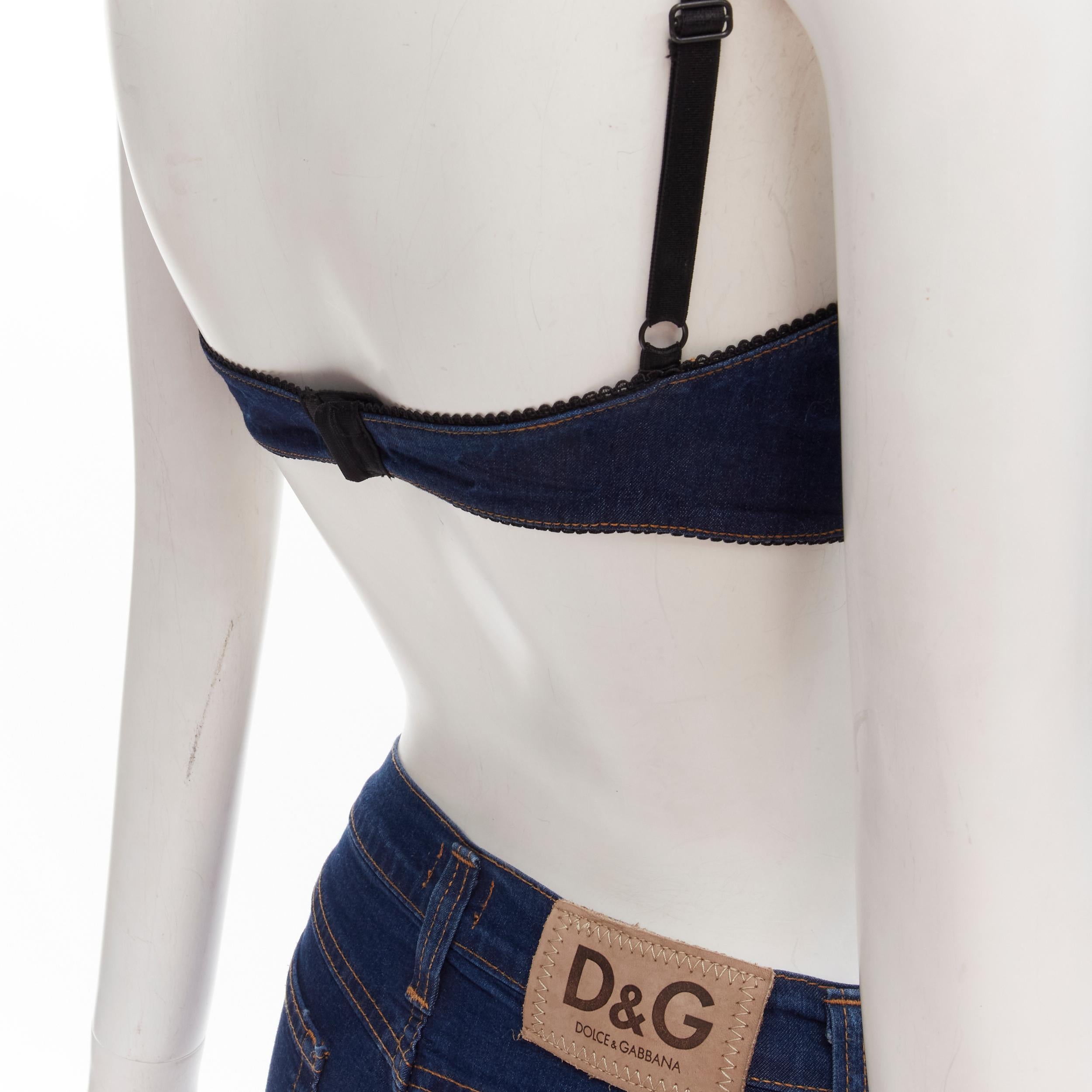 D&G DOLCE GABBANA 2001 Y2K blue denim overstitch bralette knee jeans S 26