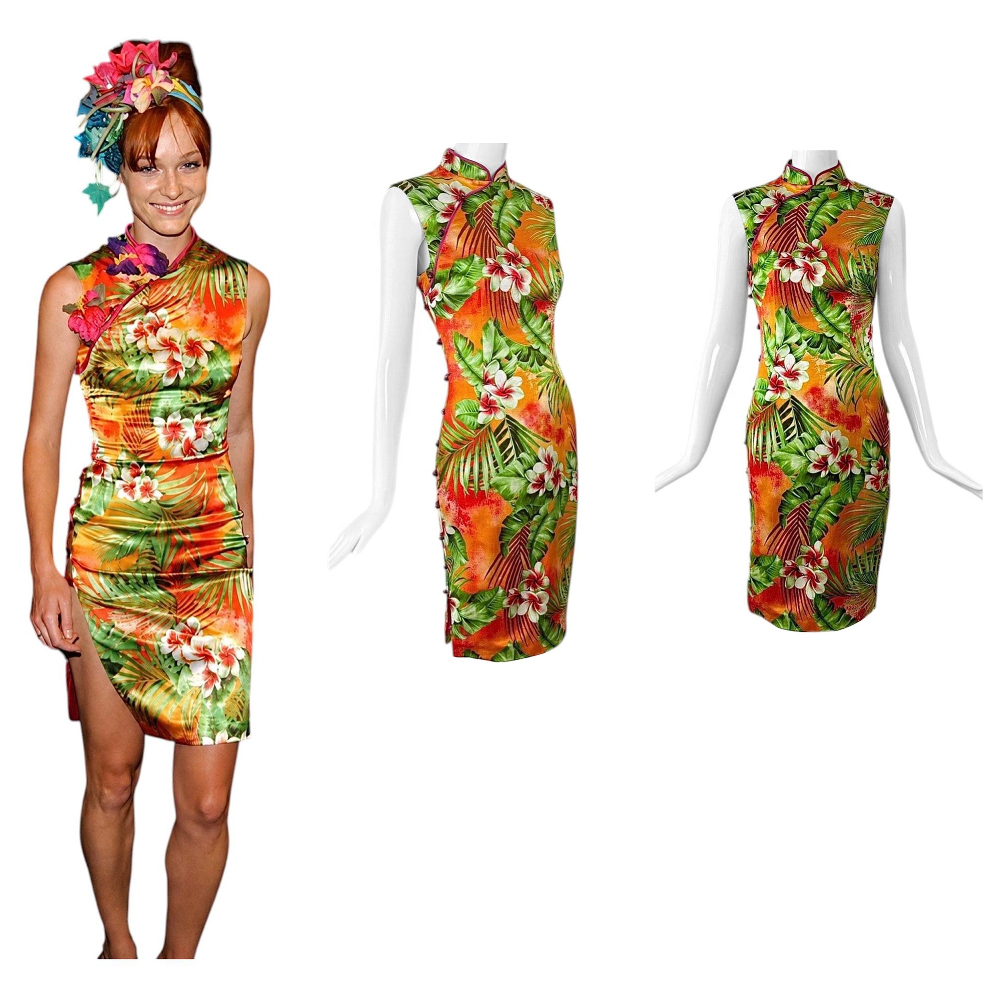 D&G DOLCE & GABBANA 2005 Vintage Runway Cheongsam Tropical Floral Dress im Angebot