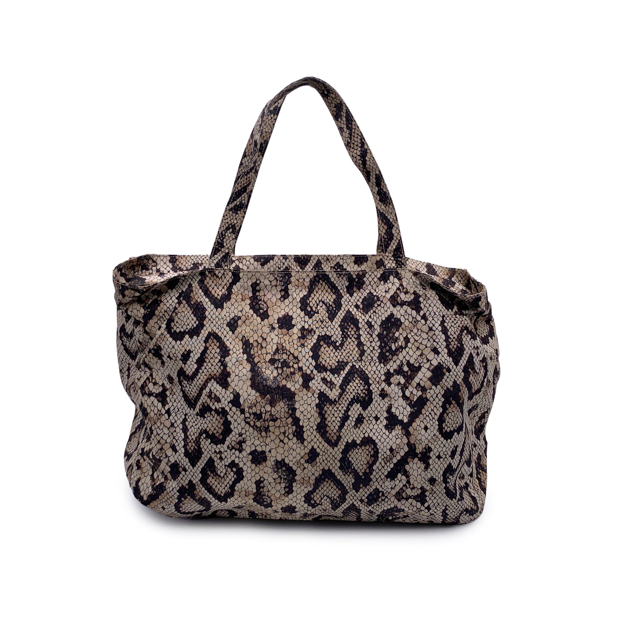 Black D&G Dolce & Gabbana Beige Animalier Pattern Nylon Tote Bag
