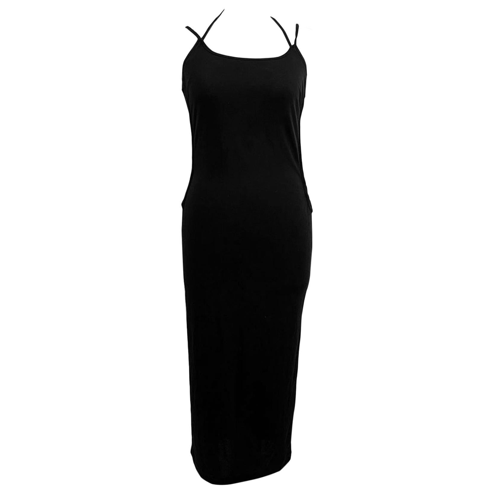 D&G Dolce & Gabbana Black Bodycon Dress with Crisscross Detail Size 44