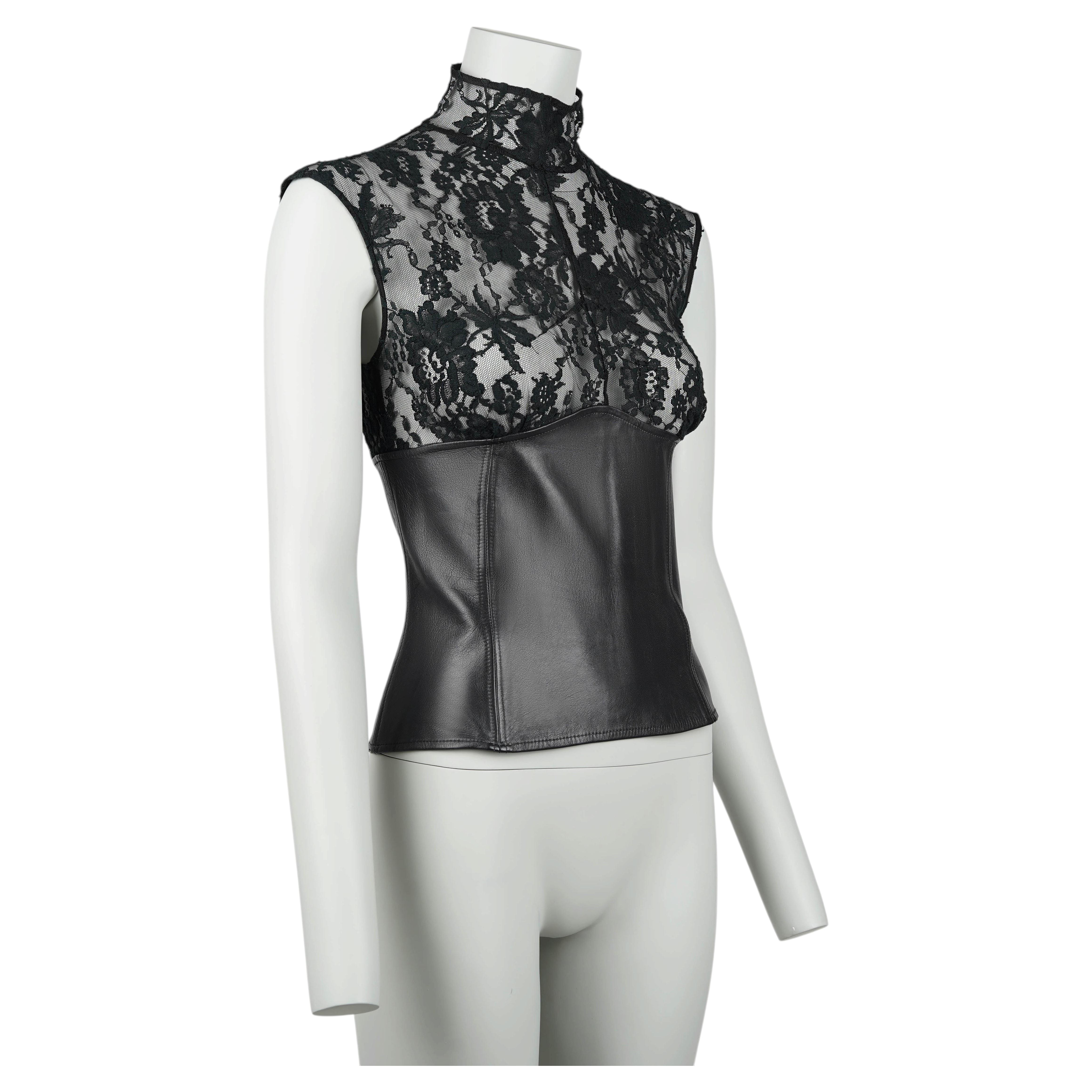 D&G Dolce and Gabbana Black Lace and Leather Corset Top, Spring