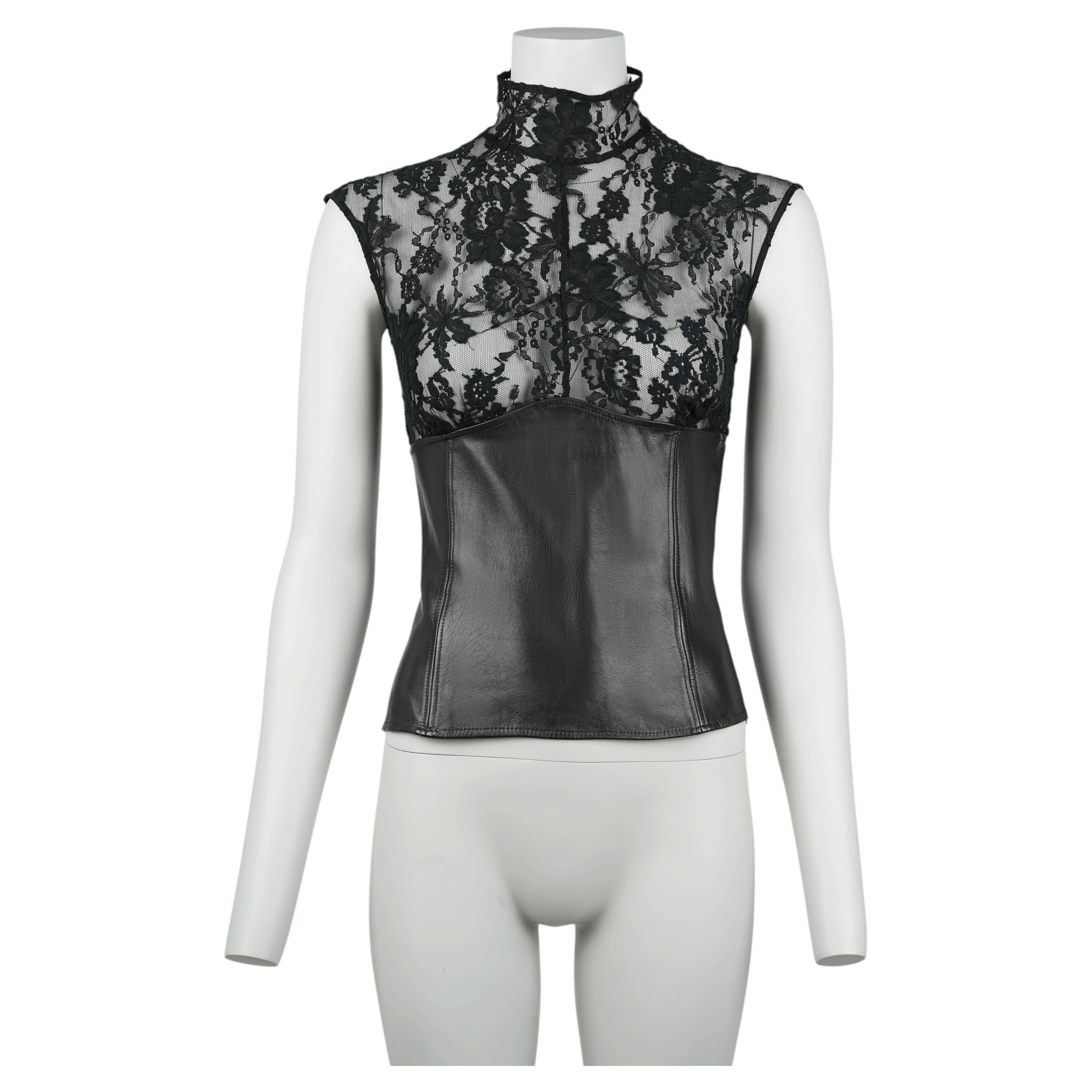 D&G Dolce and Gabbana Black Lace and Leather Corset Top, Spring