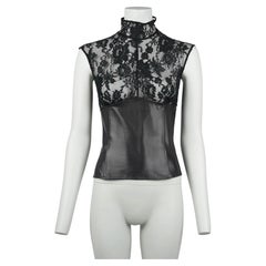D.G. Dolce & Gabbana Top a corsetto in pelle e pizzo nero, Primavera/Estate 2000 IT42