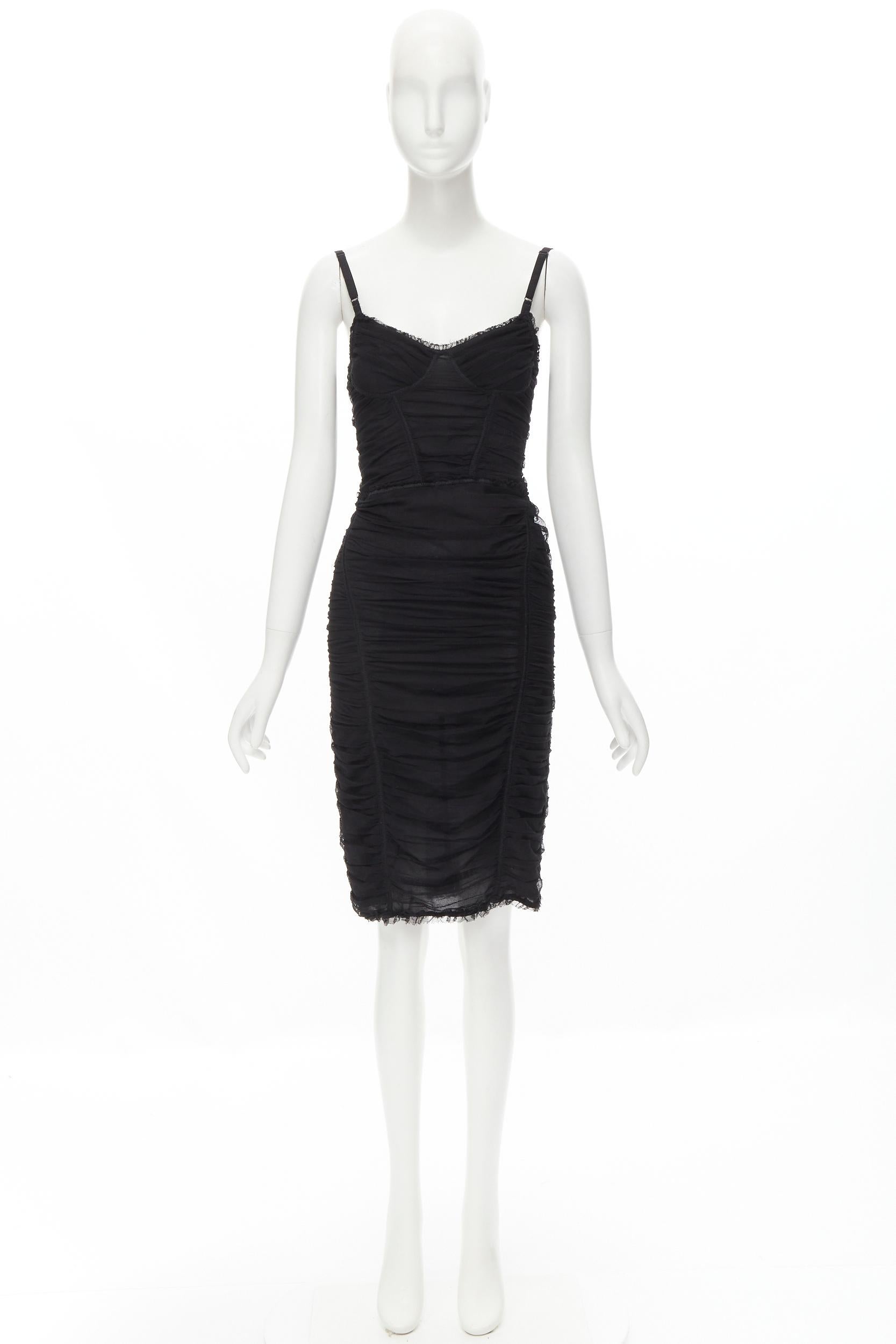 D&G DOLCE GABBANA black ruched tulle cocktail dress IT40 S 2