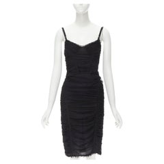 D&G DOLCE GABBANA black ruched tulle cocktail dress IT40 S