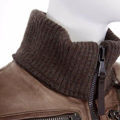 D&G by DOLCE GABBANA braune Lederjacke mit Pelzkragen und Fliegerjacke IT38 US0 XS