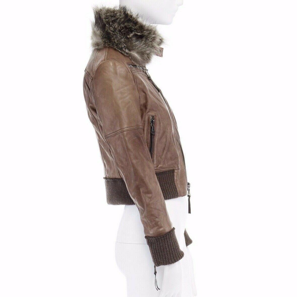 brown leather bomber jacket with fur collar