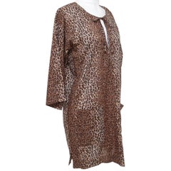 D&G DOLCE & GABBANA Brown Leopard MINI LEO LOVE Beachwear Robe Coton
