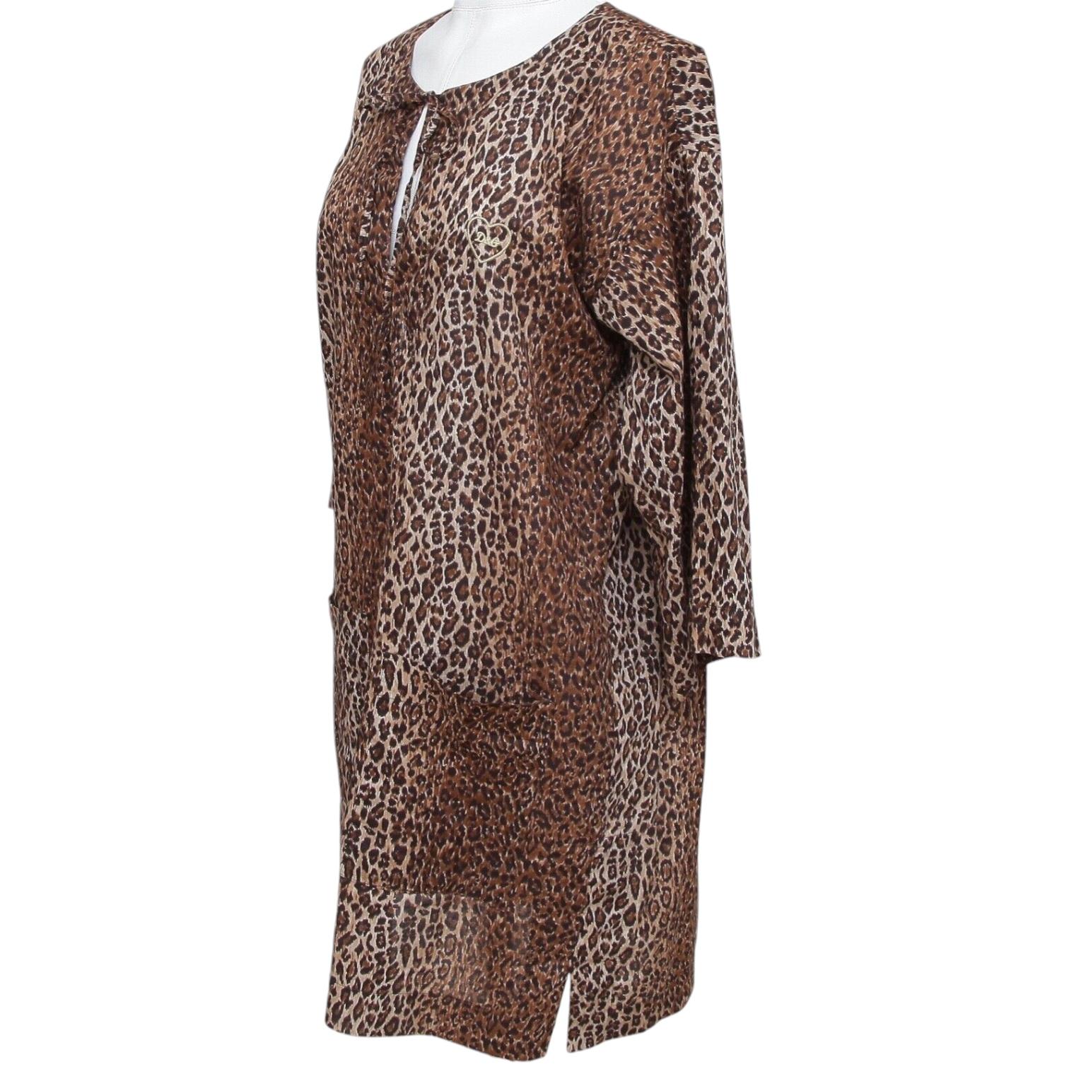 D&G DOLCE & GABBANA Brown Leopard MINI LEO LOVE Beachwear Dress Cotton In Good Condition For Sale In Hollywood, FL