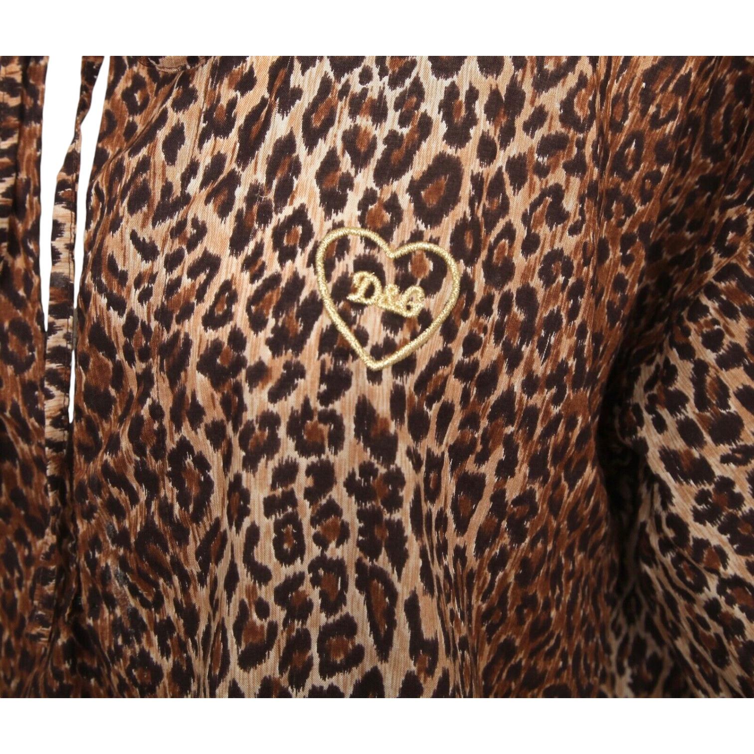 Women's D&G DOLCE & GABBANA Brown Leopard MINI LEO LOVE Beachwear Dress Cotton For Sale