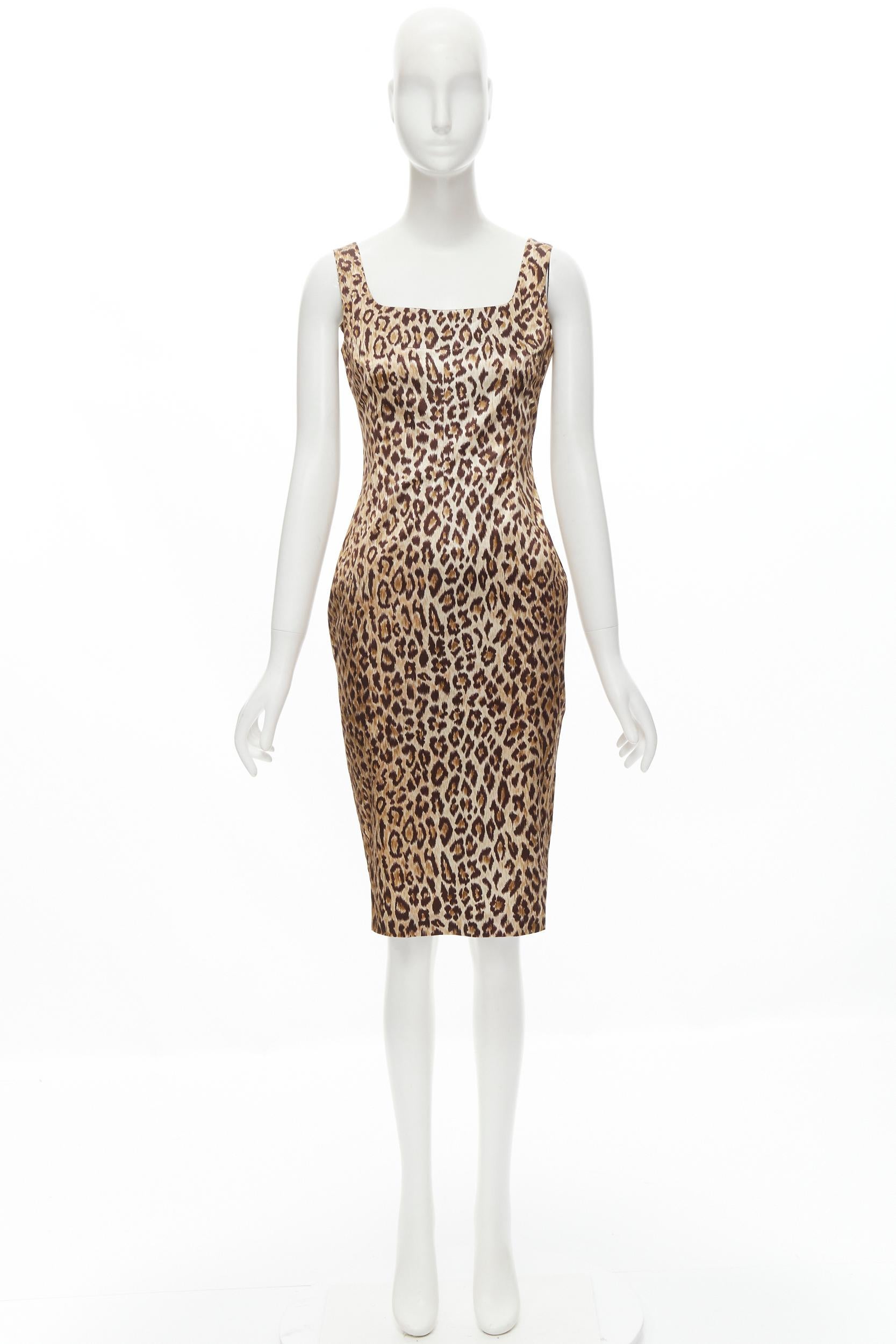 D&G DOLCE GABBANA  brown leopard print sheath cocktail dress IT42 M 5