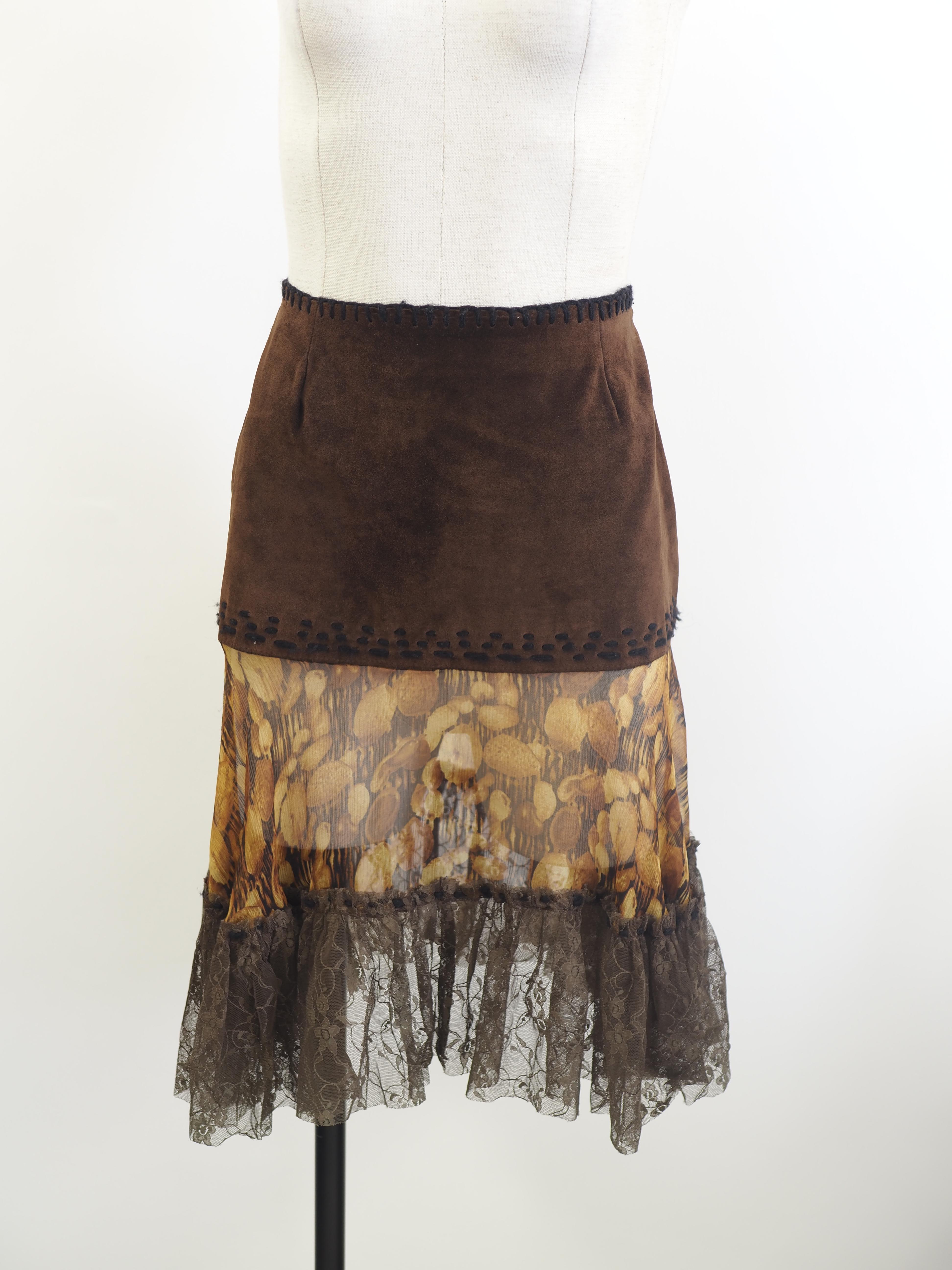 Dolce & Gabbana Brown Floral Silk Straight Full Skirt