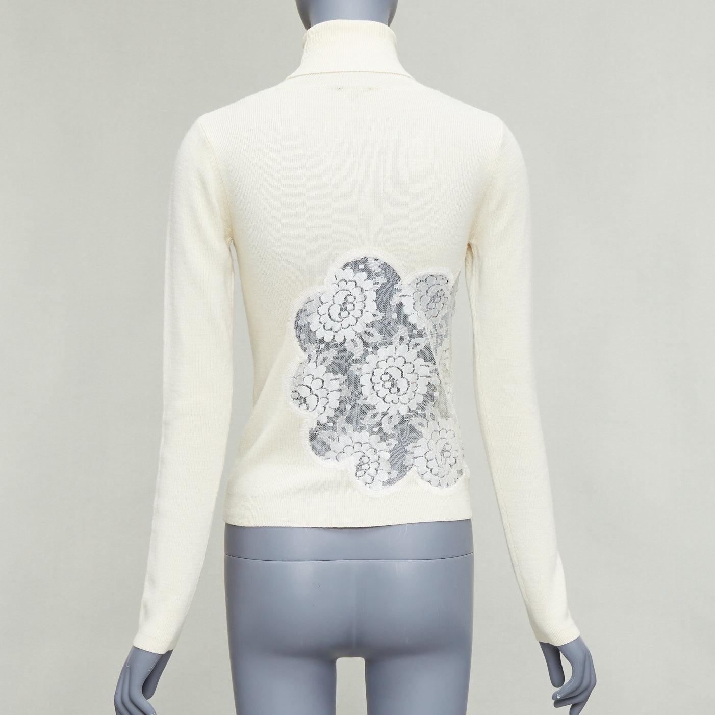 Donna D&G by DOLCE & GABBANA crema in lana merino floreale  dolcevita in pizzo trasparente IT42 M in vendita