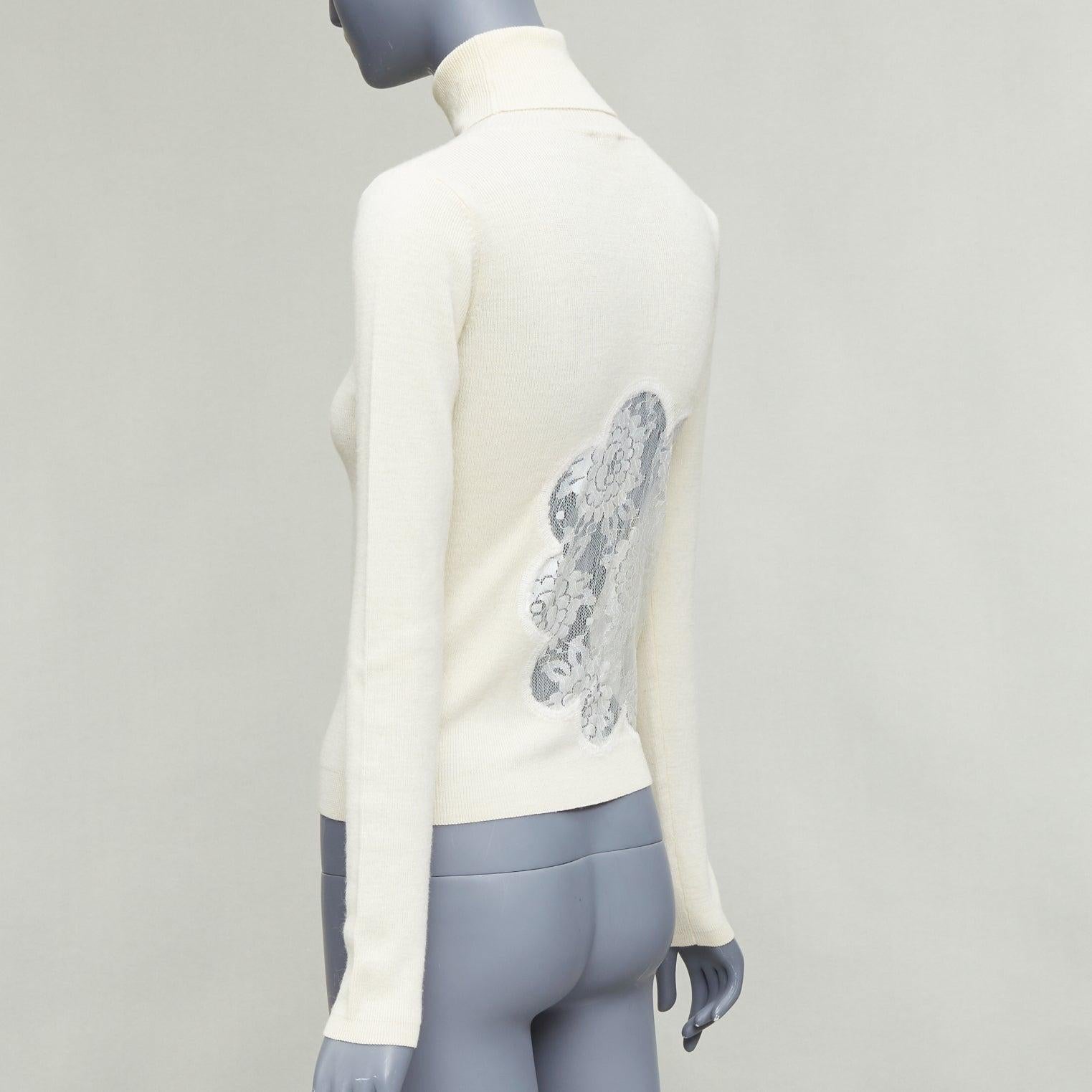 D&G by DOLCE & GABBANA crema in lana merino floreale  dolcevita in pizzo trasparente IT42 M in vendita 1